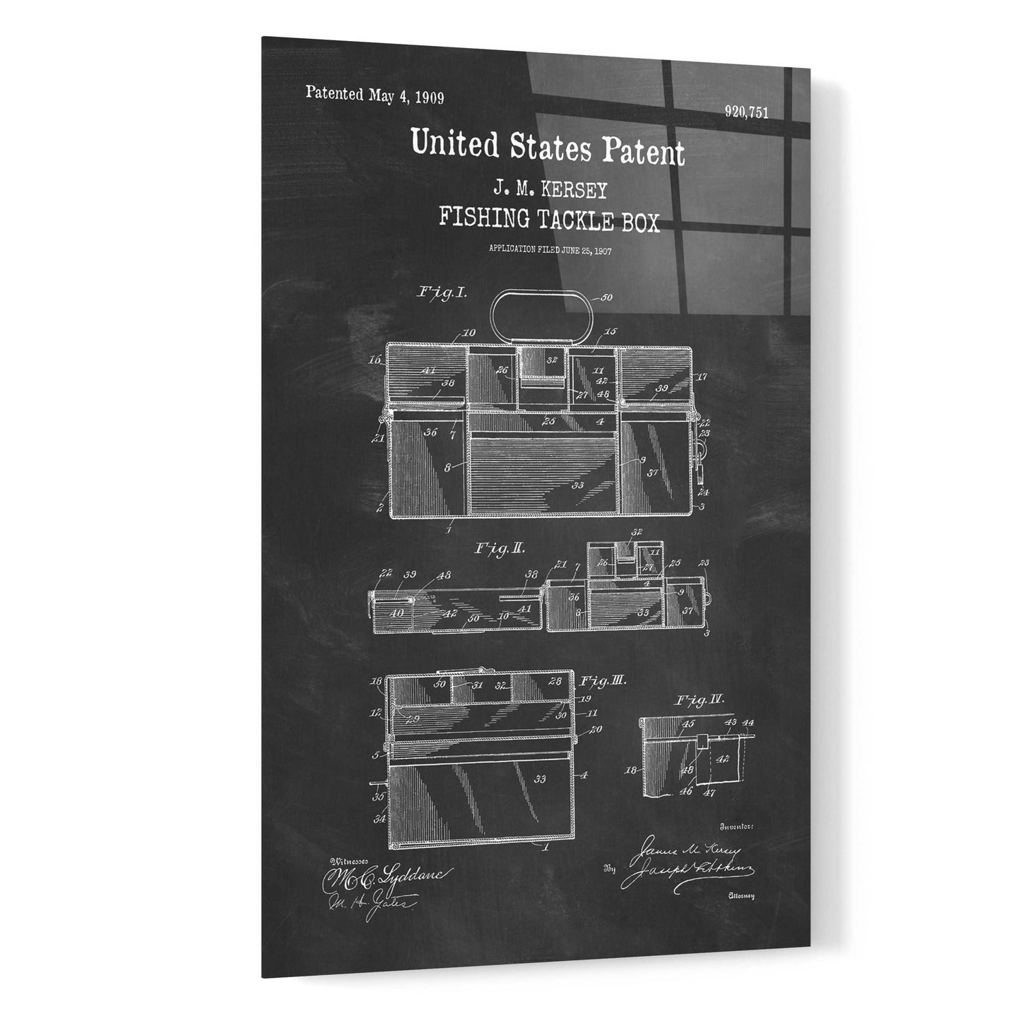 Epic Art 'Fishing Tackle Box Blueprint Patent Chalkboard,' Acrylic Glass Wall Art,16x24