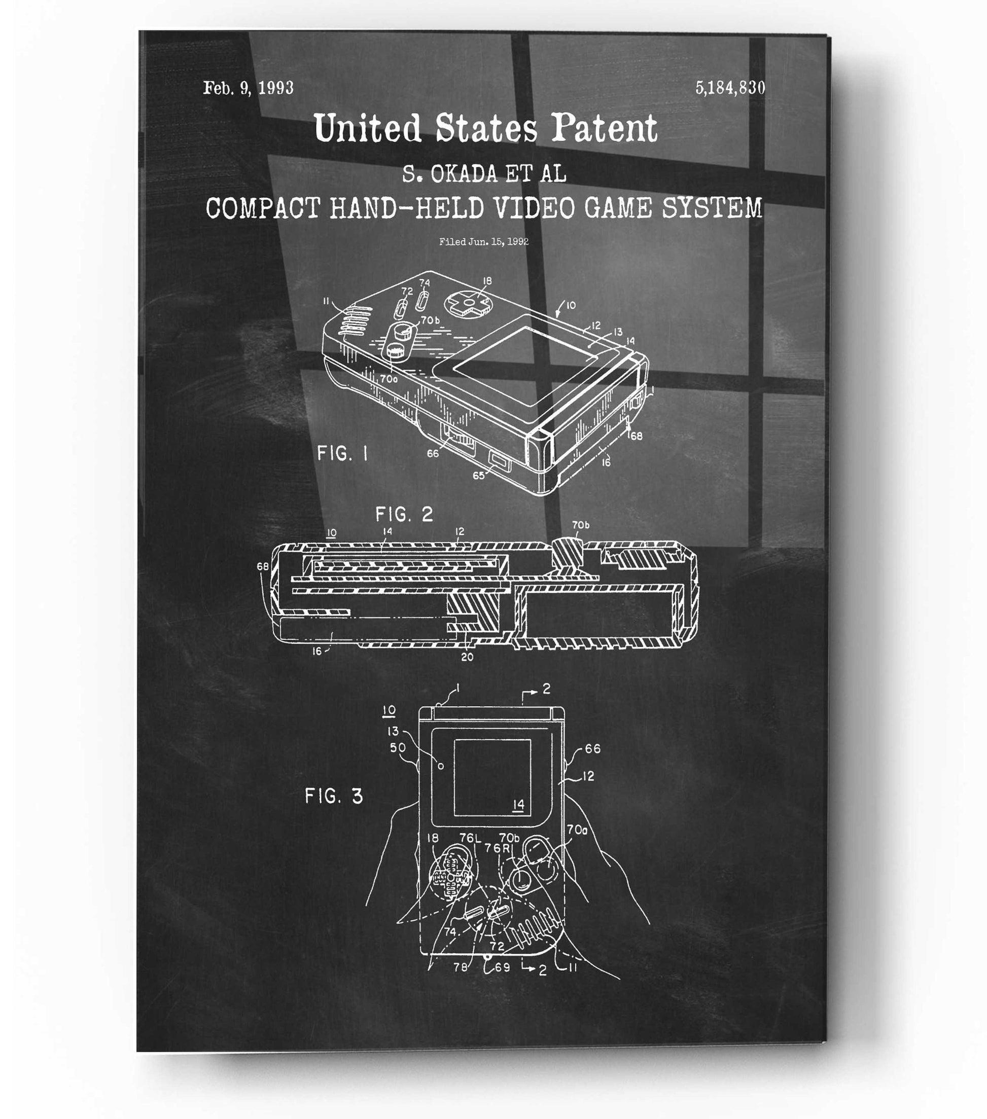 Epic Art 'Hand-held Game System Blueprint Patent Chalkboard,' Acrylic Glass Wall Art,12x16