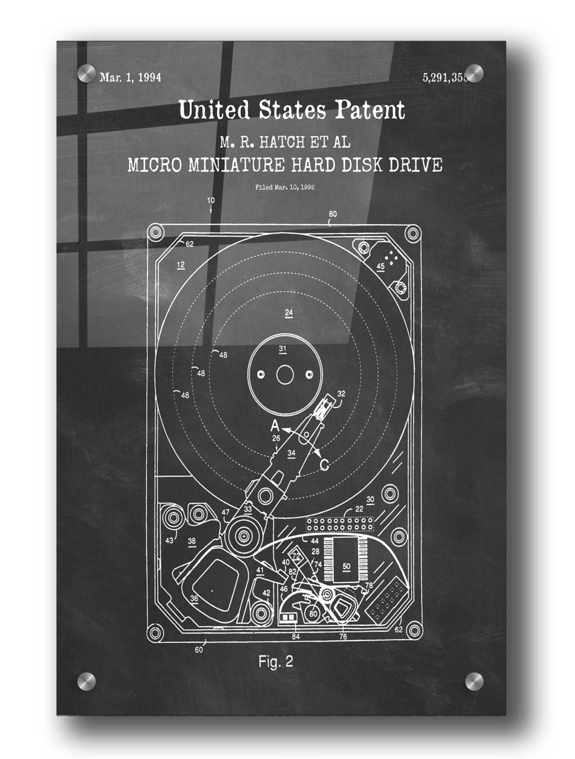 Epic Art 'Hard Disk Drive Blueprint Patent Chalkboard,' Acrylic Glass Wall Art,24x36