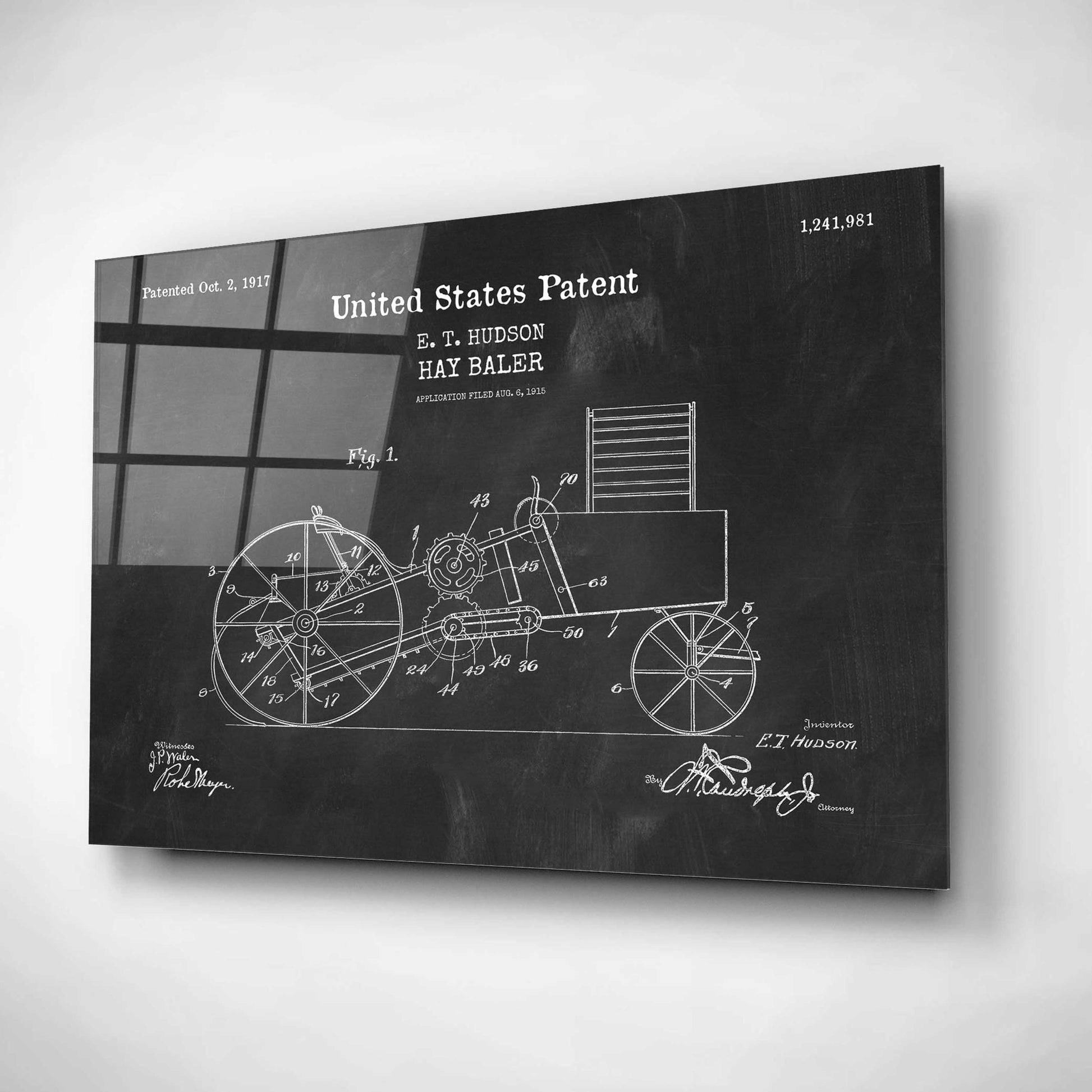 Epic Art 'HayBaler Blueprint Patent Chalkboard,' Acrylic Glass Wall Art,16x12