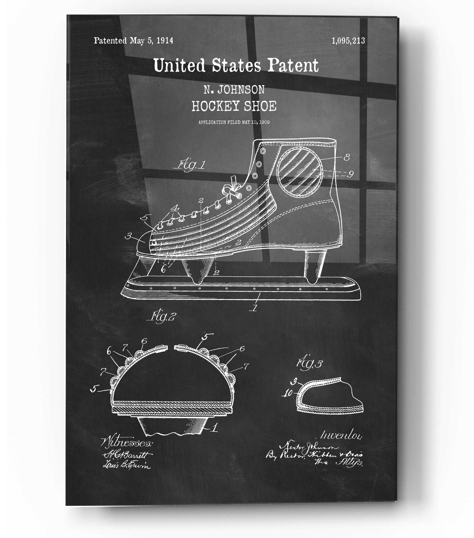 Epic Art 'Hockey Shoe Blueprint Patent Chalkboard,' Acrylic Glass Wall Art,12x16