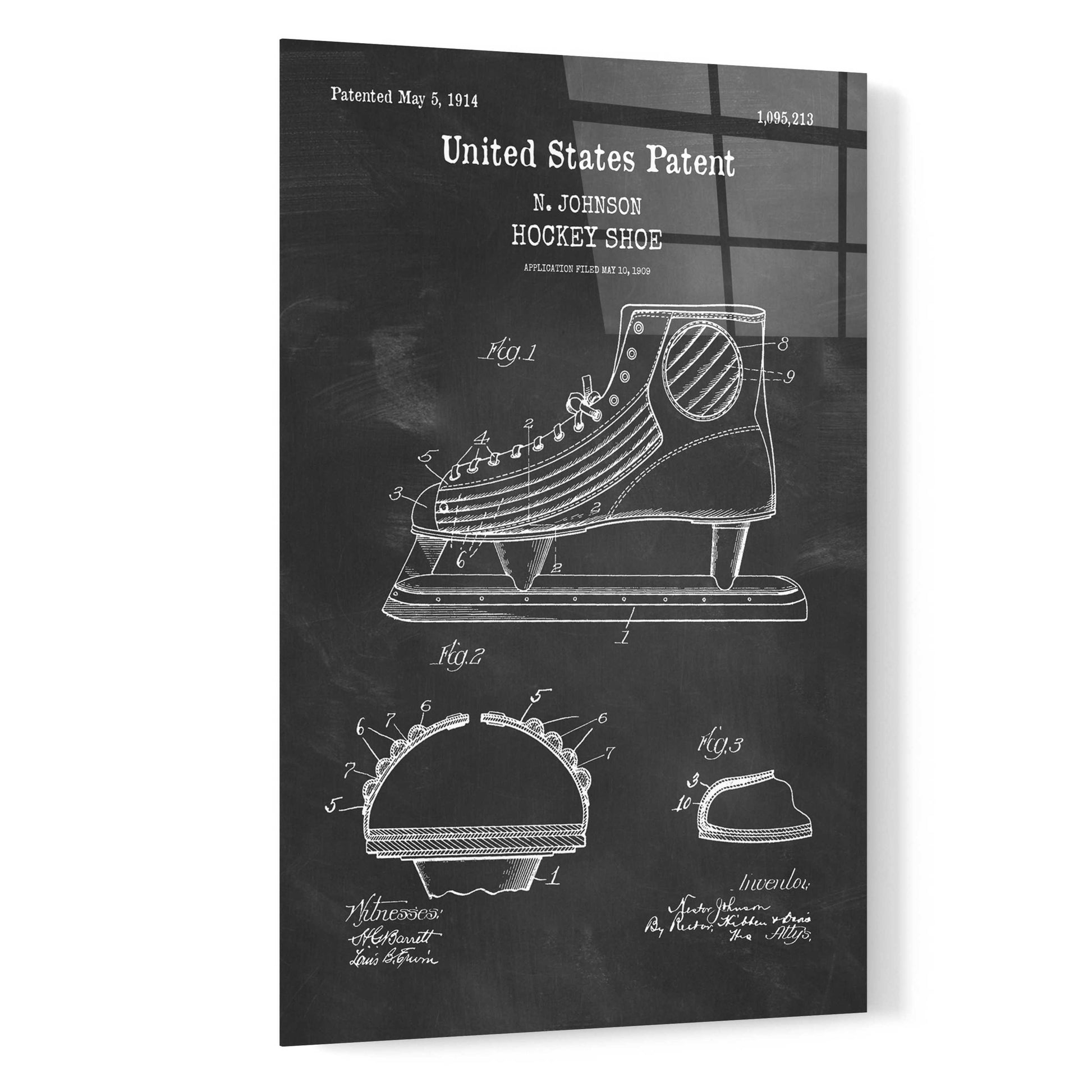 Epic Art 'Hockey Shoe Blueprint Patent Chalkboard,' Acrylic Glass Wall Art,16x24