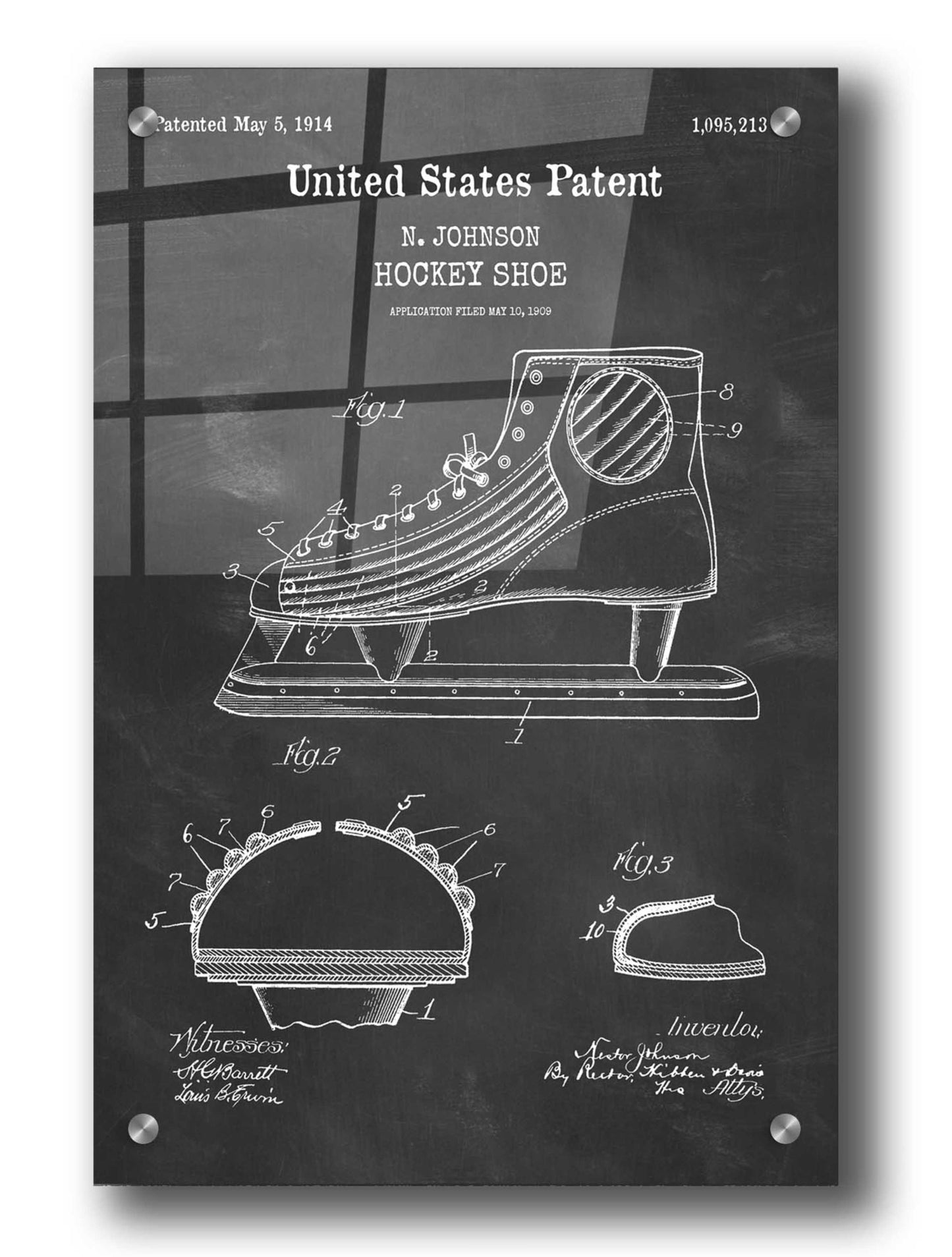 Epic Art 'Hockey Shoe Blueprint Patent Chalkboard,' Acrylic Glass Wall Art,24x36