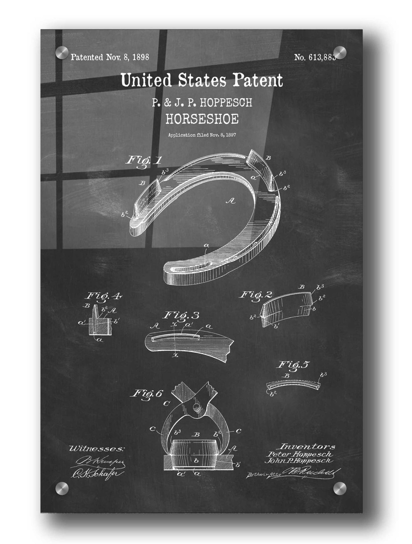 Epic Art 'Horseshoe Blueprint Patent Chalkboard,' Acrylic Glass Wall Art,24x36