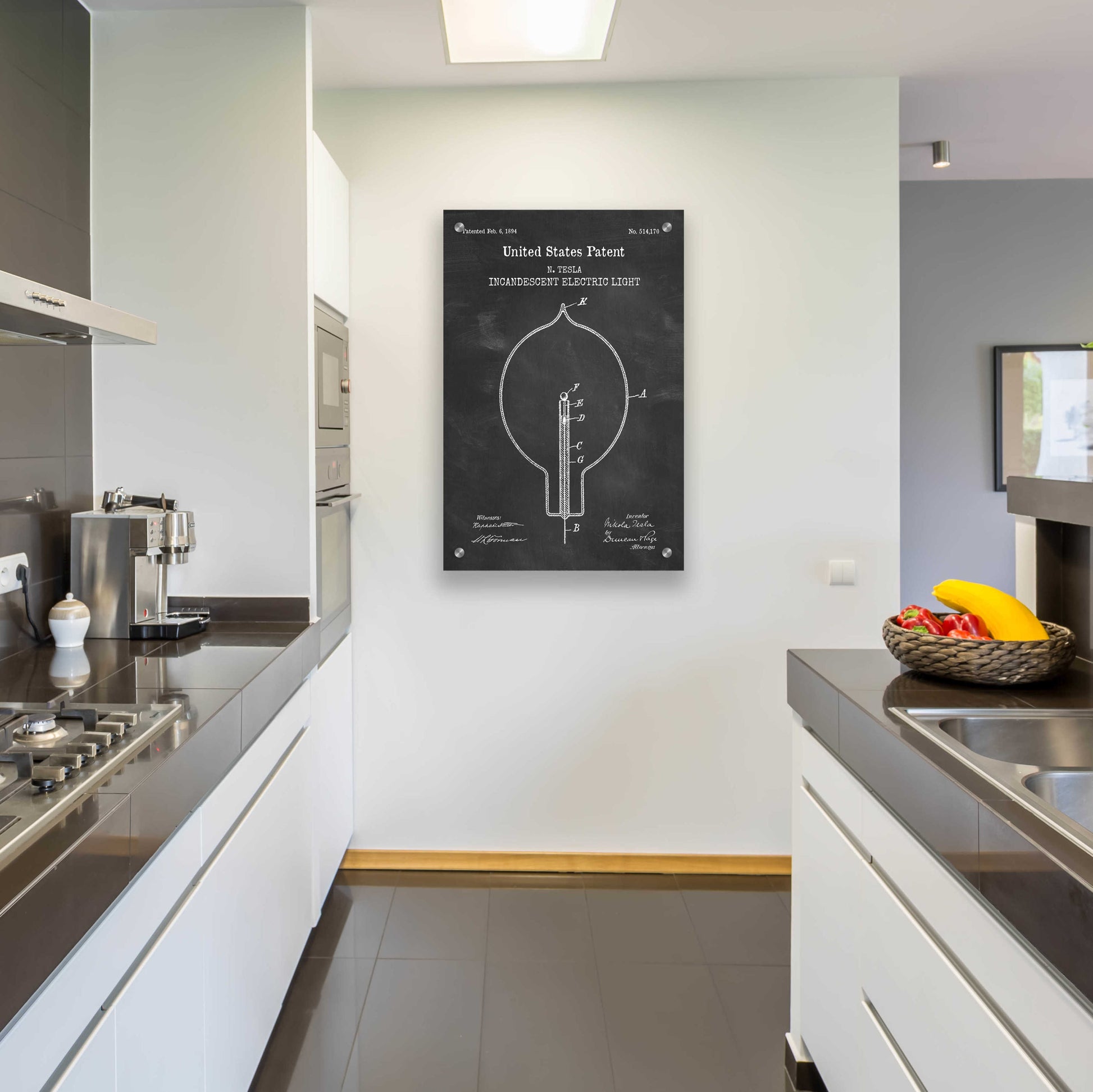 Epic Art 'Incandescent Lightbulb Blueprint Patent Chalkboard,' Acrylic Glass Wall Art,24x36