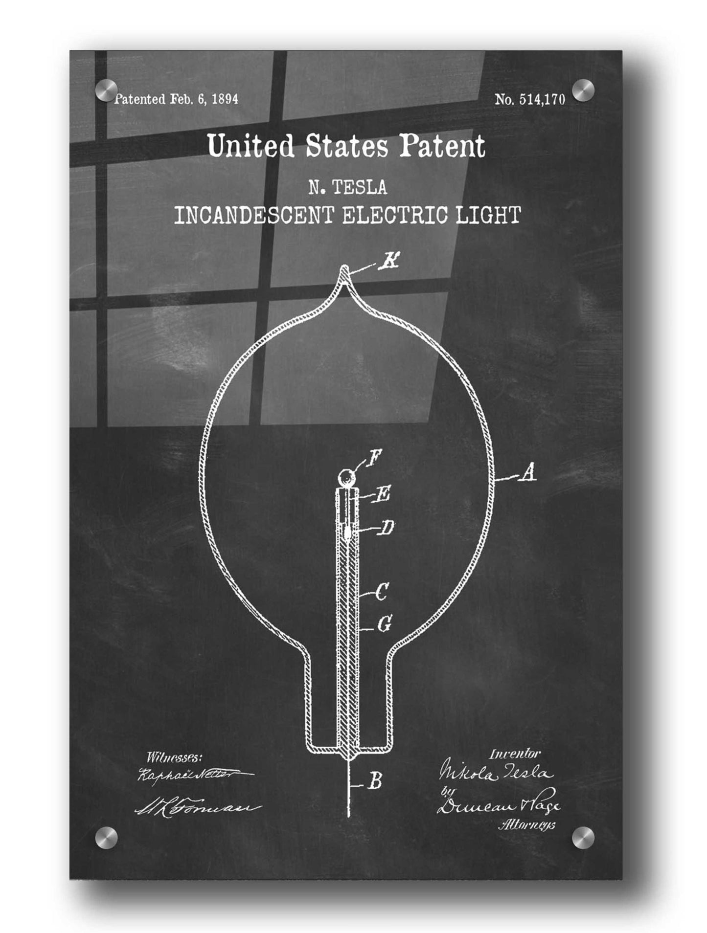 Epic Art 'Incandescent Lightbulb Blueprint Patent Chalkboard,' Acrylic Glass Wall Art,24x36