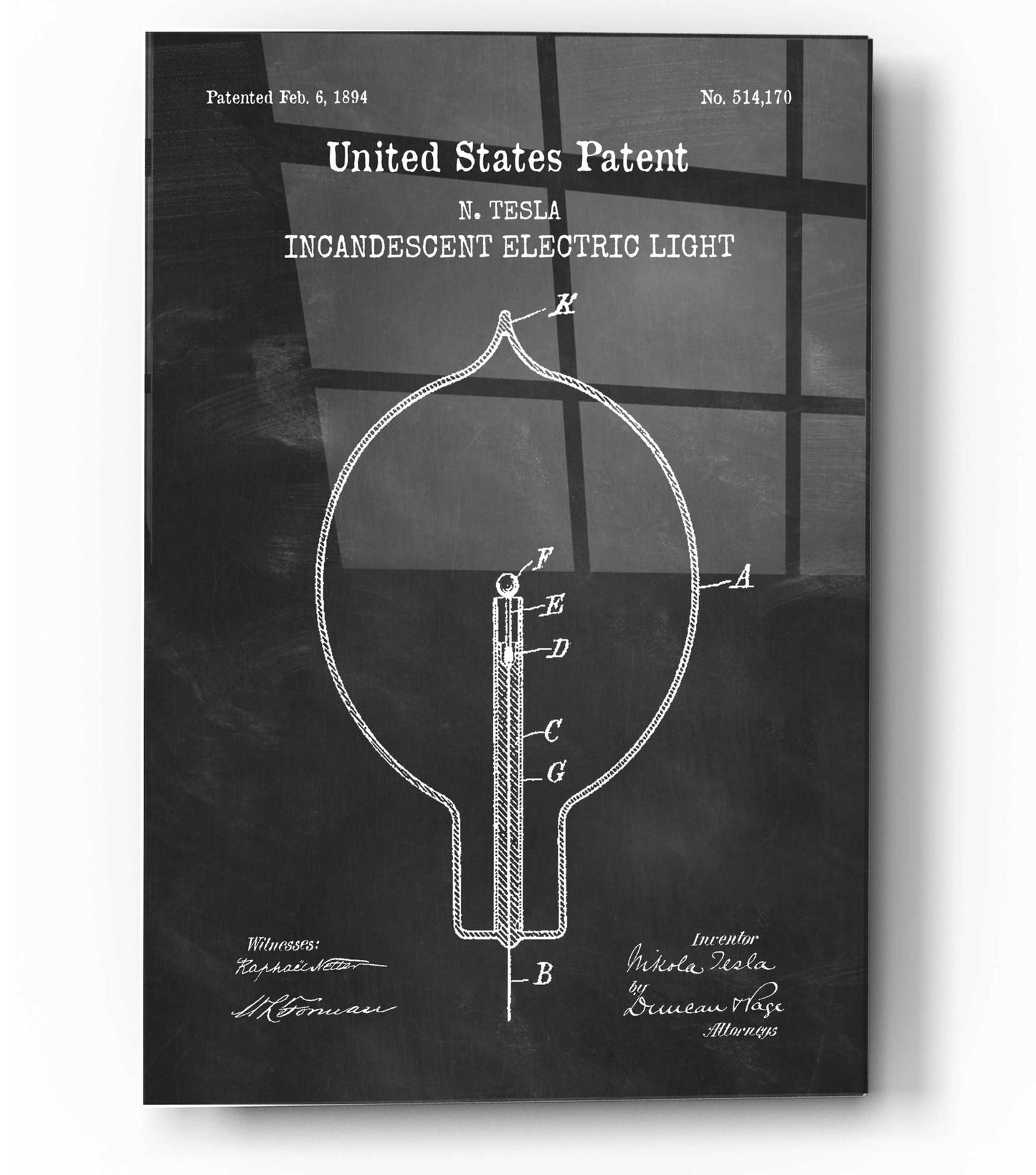 Epic Art 'Incandescent Lightbulb Blueprint Patent Chalkboard,' Acrylic Glass Wall Art