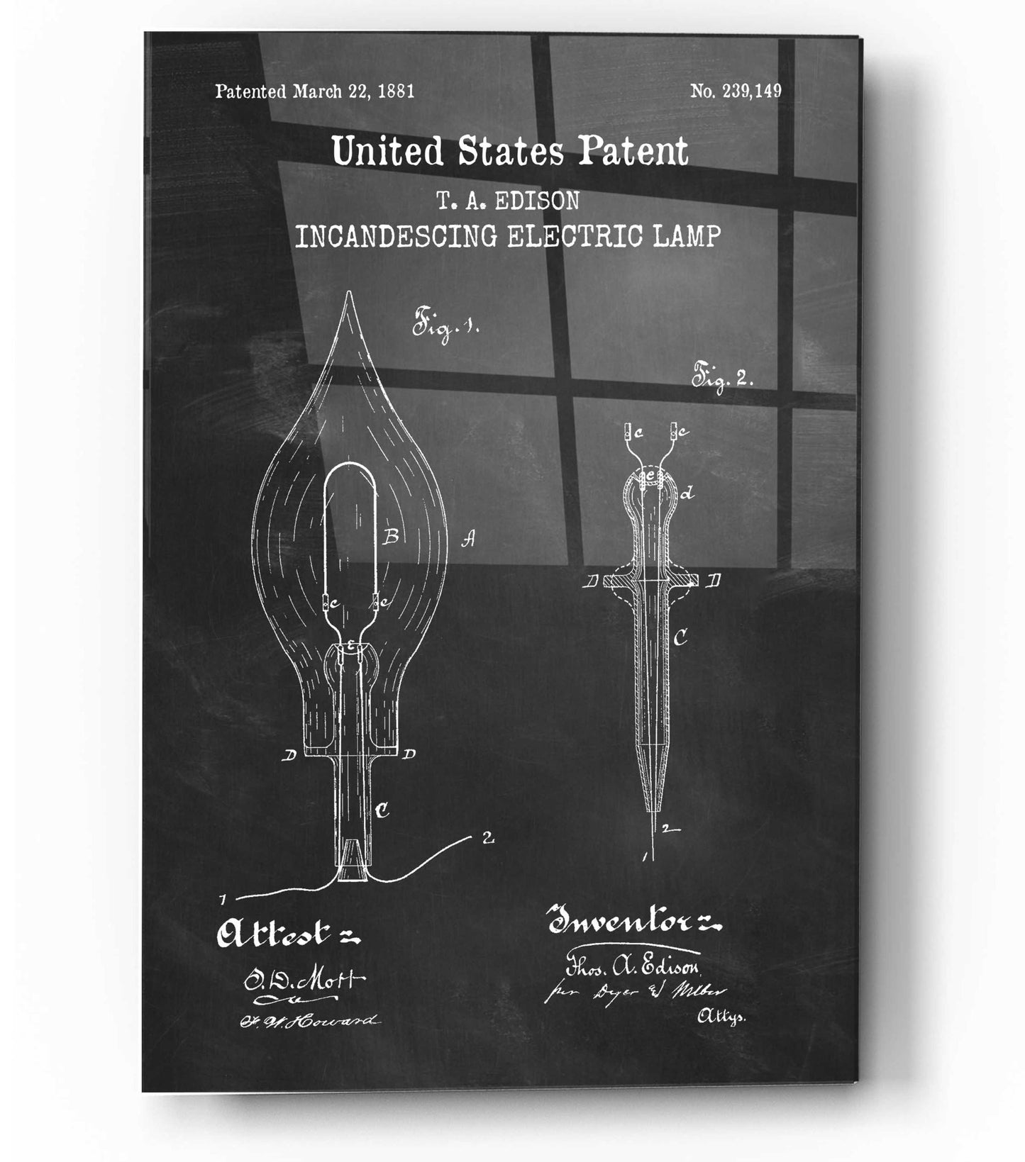 Epic Art 'Incandescent Lamp Blueprint Patent Chalkboard,' Acrylic Glass Wall Art,12x16