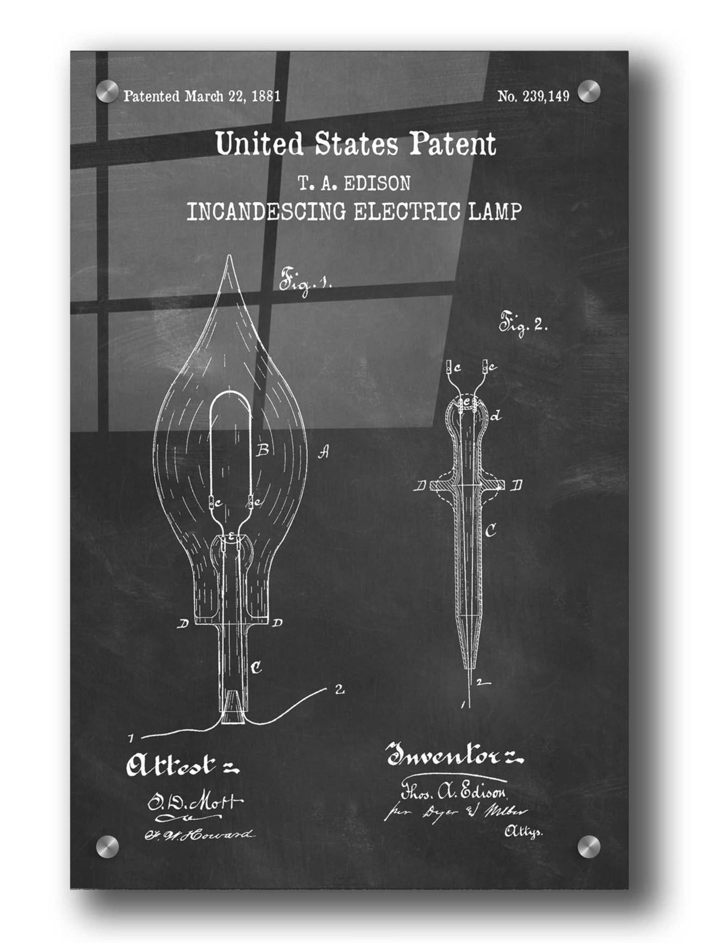 Epic Art 'Incandescent Lamp Blueprint Patent Chalkboard,' Acrylic Glass Wall Art,24x36