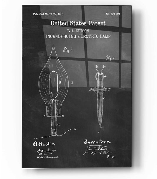 Epic Art 'Incandescent Lamp Blueprint Patent Chalkboard,' Acrylic Glass Wall Art