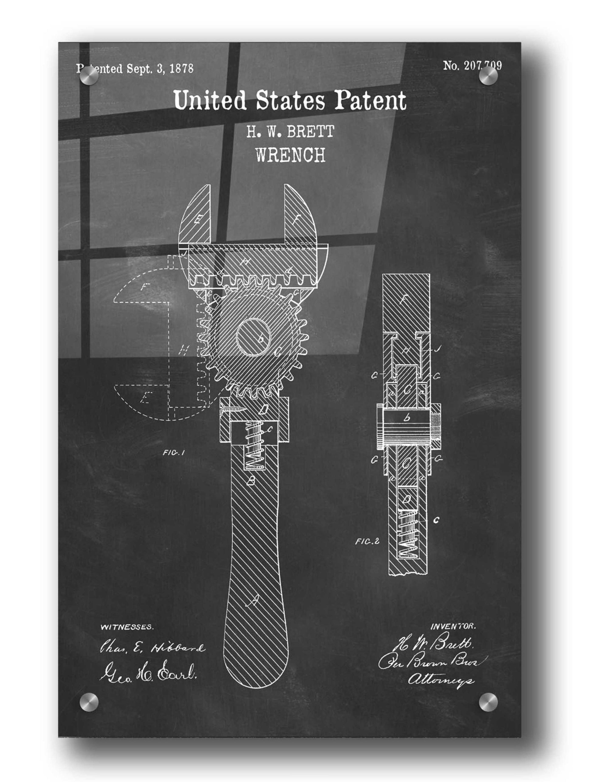 Epic Art 'Wrench Blueprint Patent Chalkboard,' Acrylic Glass Wall Art,24x36