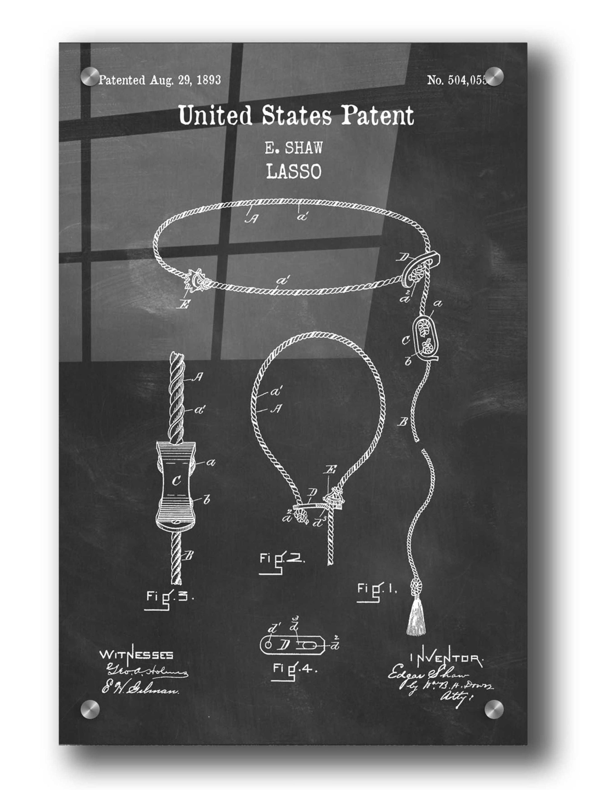 Epic Art 'Lasso Blueprint Patent Chalkboard,' Acrylic Glass Wall Art,24x36