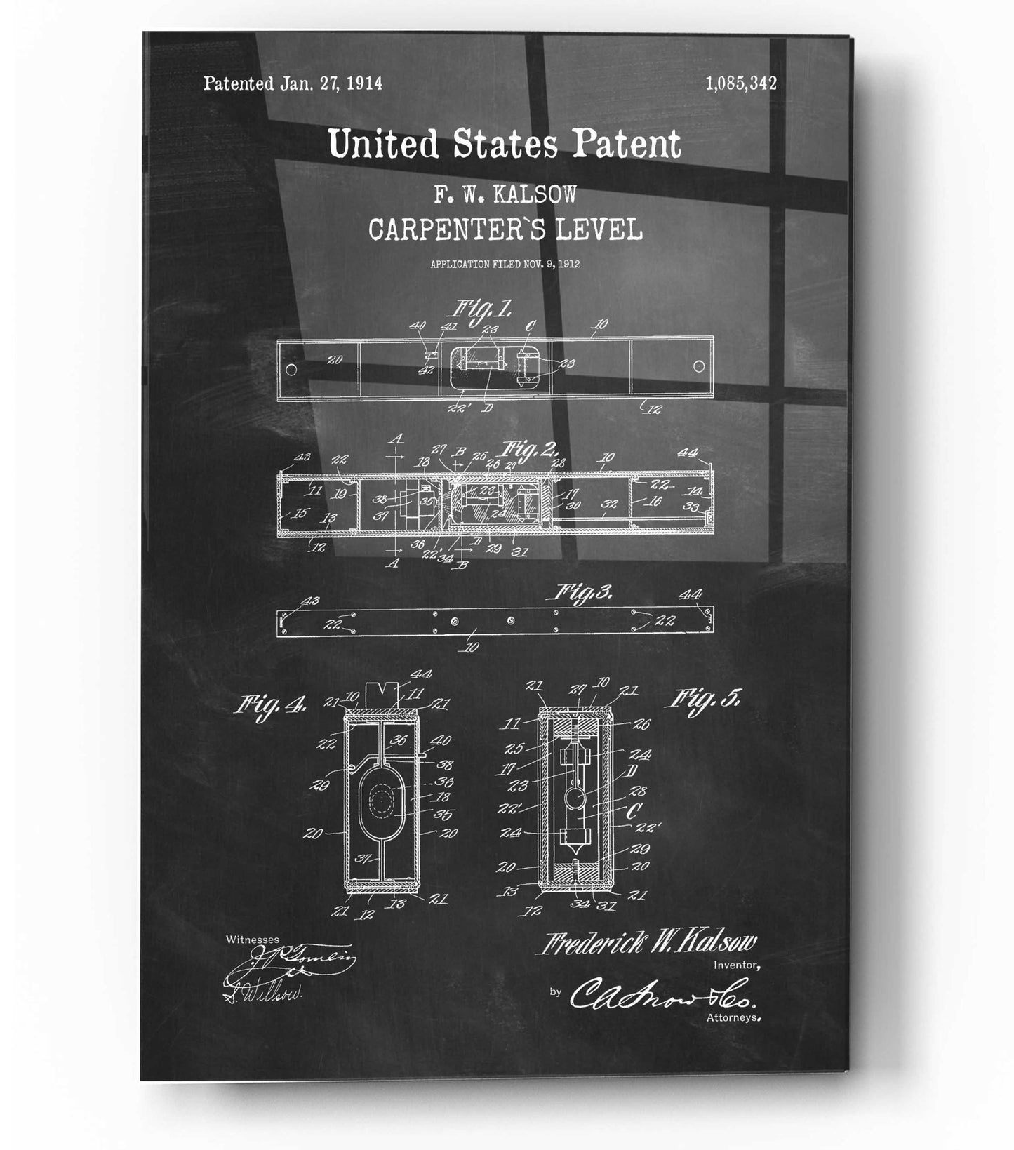 Epic Art 'Carpenter's Level Blueprint Patent Chalkboard,' Acrylic Glass Wall Art,12x16