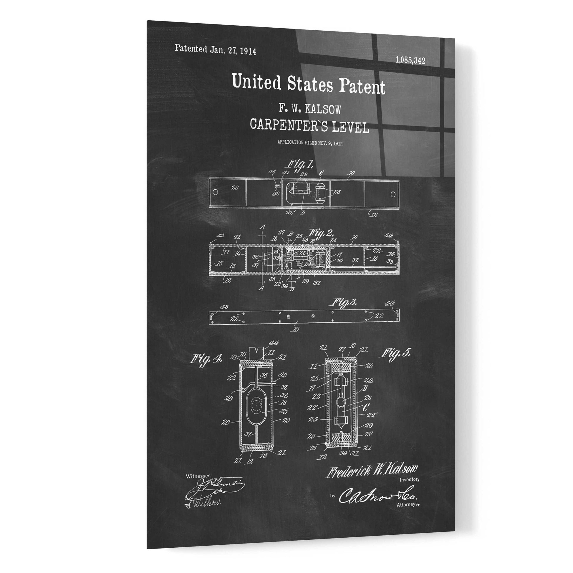 Epic Art 'Carpenter's Level Blueprint Patent Chalkboard,' Acrylic Glass Wall Art,16x24