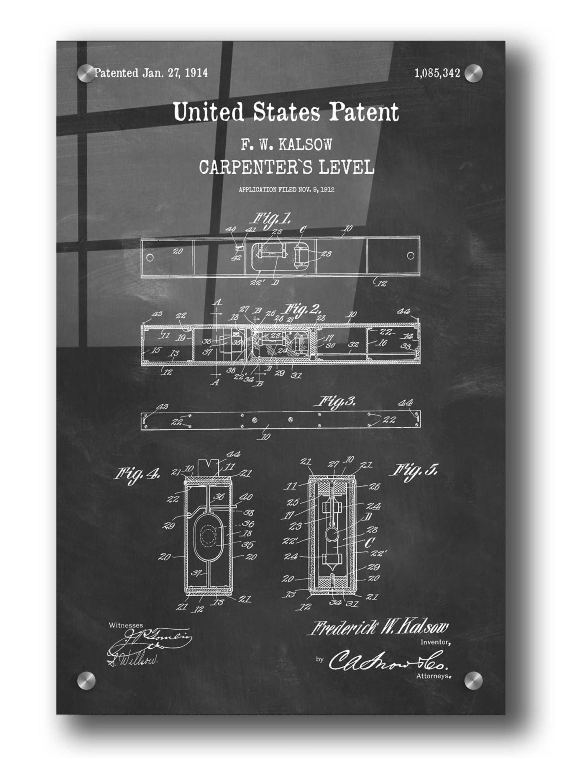Epic Art 'Carpenter's Level Blueprint Patent Chalkboard,' Acrylic Glass Wall Art,24x36