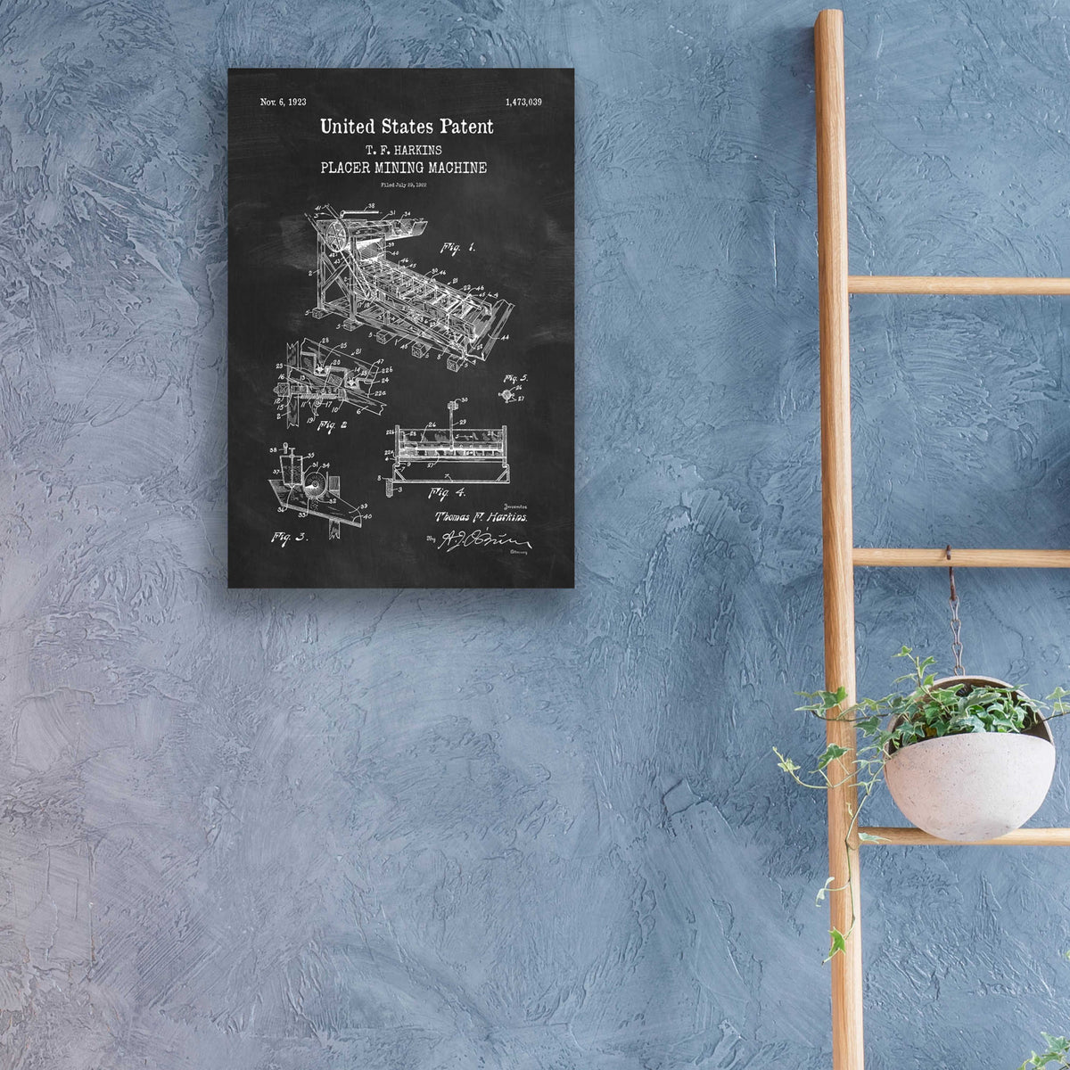 Epic Art 'Mining Machine Blueprint Patent Chalkboard,' Acrylic Glass Wall Art,16x24