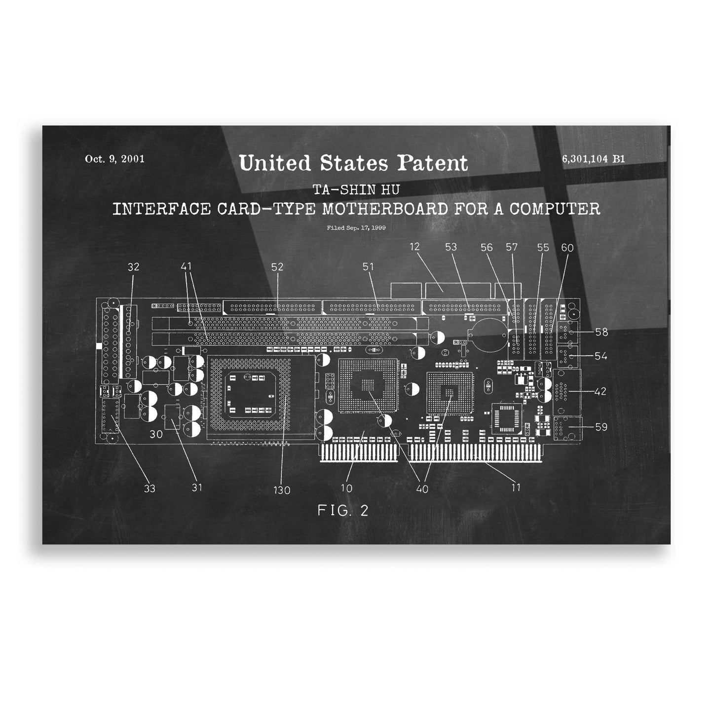 Epic Art 'Computer Motherboard Blueprint Patent Chalkboard,' Acrylic Glass Wall Art,16x12