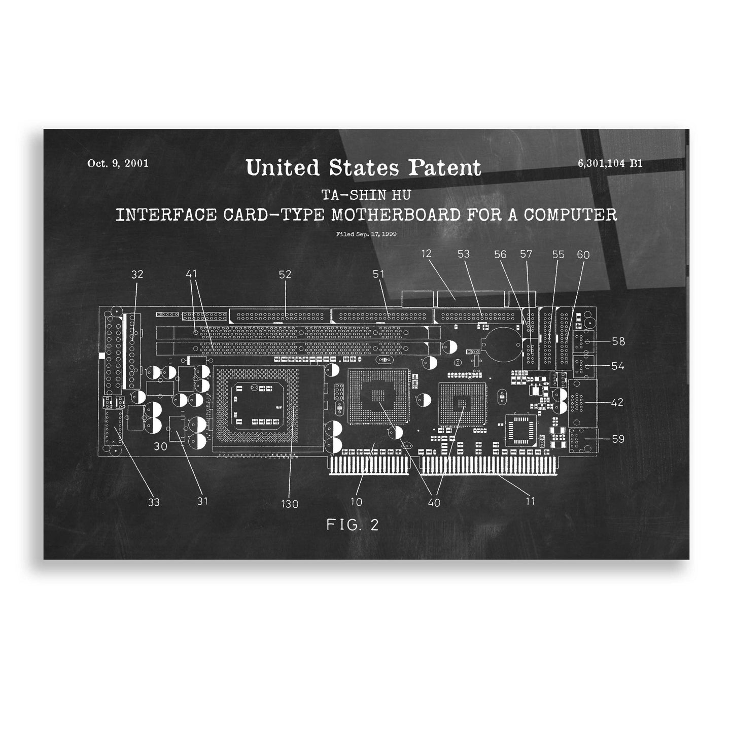 Epic Art 'Computer Motherboard Blueprint Patent Chalkboard,' Acrylic Glass Wall Art,24x16