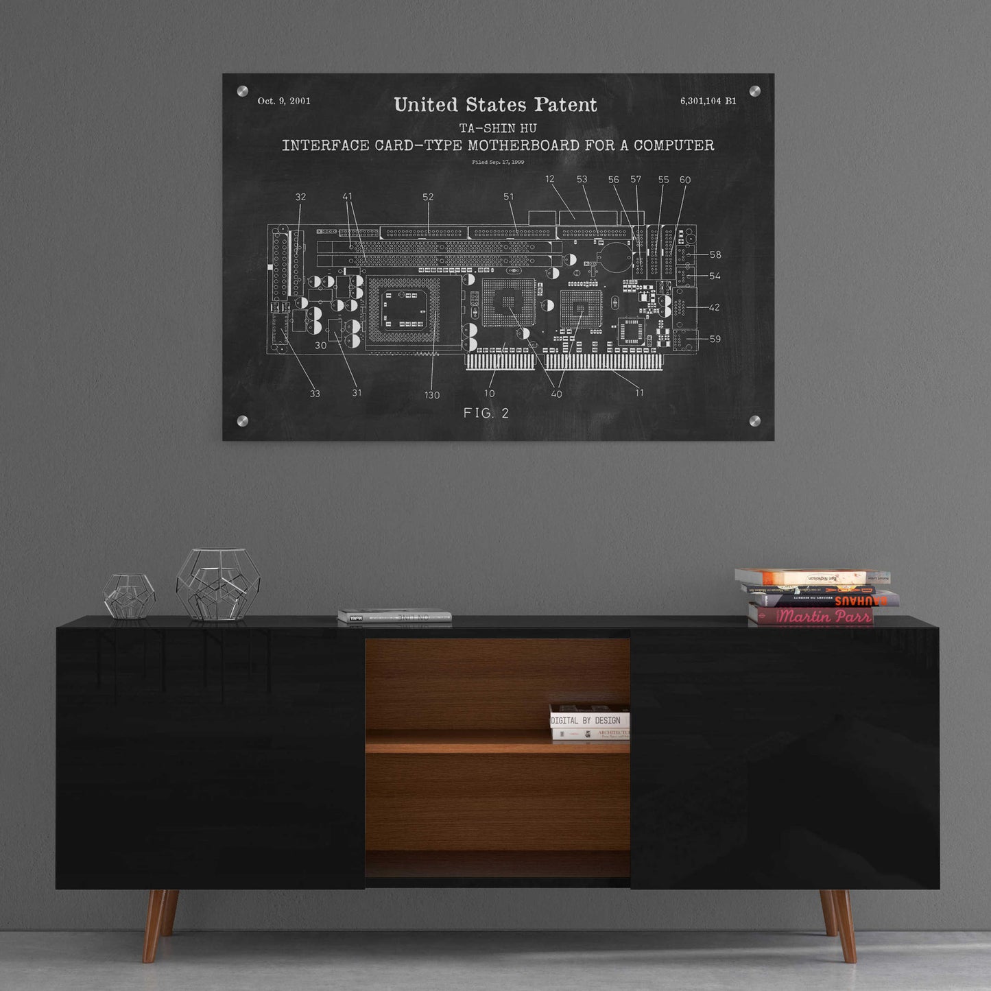 Epic Art 'Computer Motherboard Blueprint Patent Chalkboard,' Acrylic Glass Wall Art,36x24