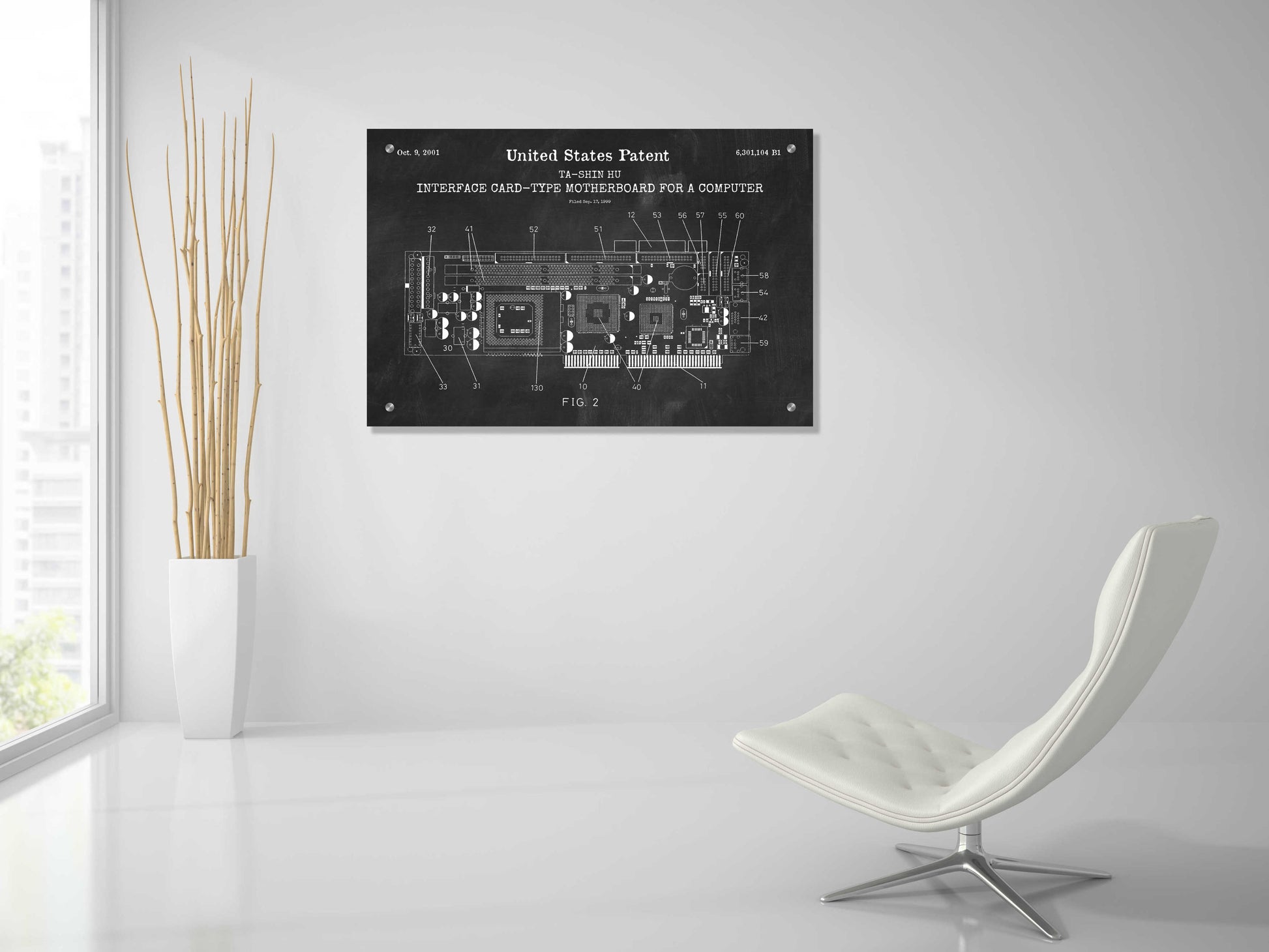 Epic Art 'Computer Motherboard Blueprint Patent Chalkboard,' Acrylic Glass Wall Art,36x24