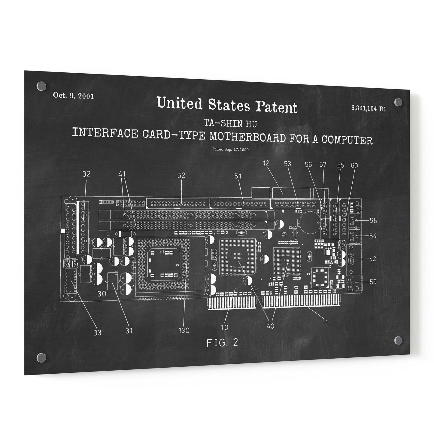 Epic Art 'Computer Motherboard Blueprint Patent Chalkboard,' Acrylic Glass Wall Art,36x24