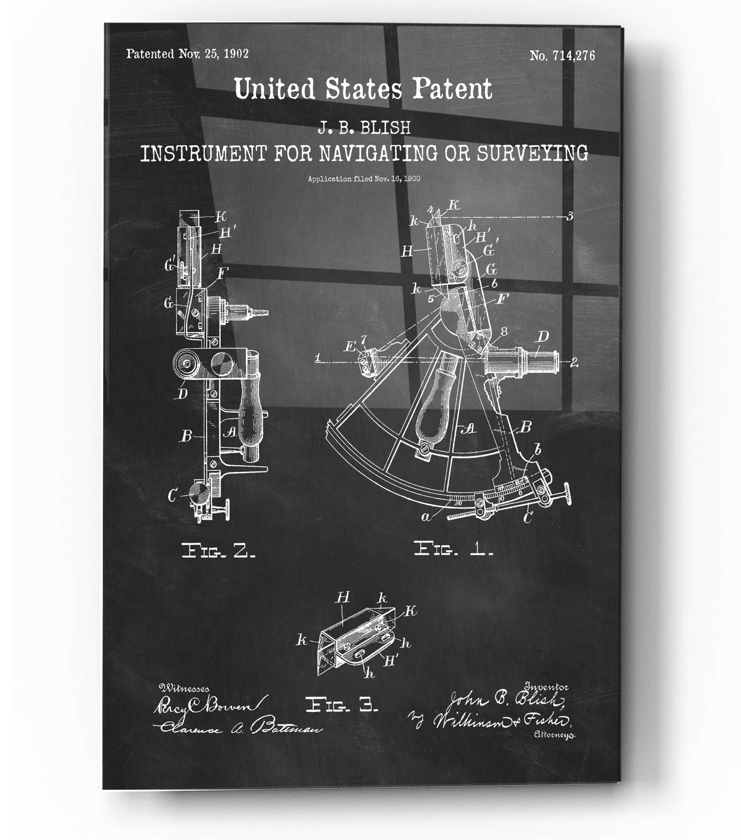 Epic Art 'Navigation Blueprint Patent Chalkboard,' Acrylic Glass Wall Art,12x16