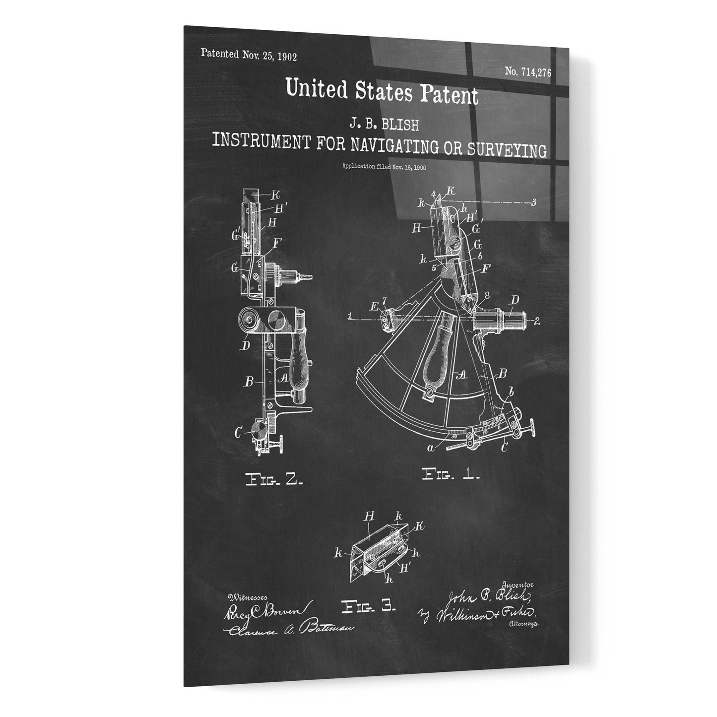 Epic Art 'Navigation Blueprint Patent Chalkboard,' Acrylic Glass Wall Art,16x24