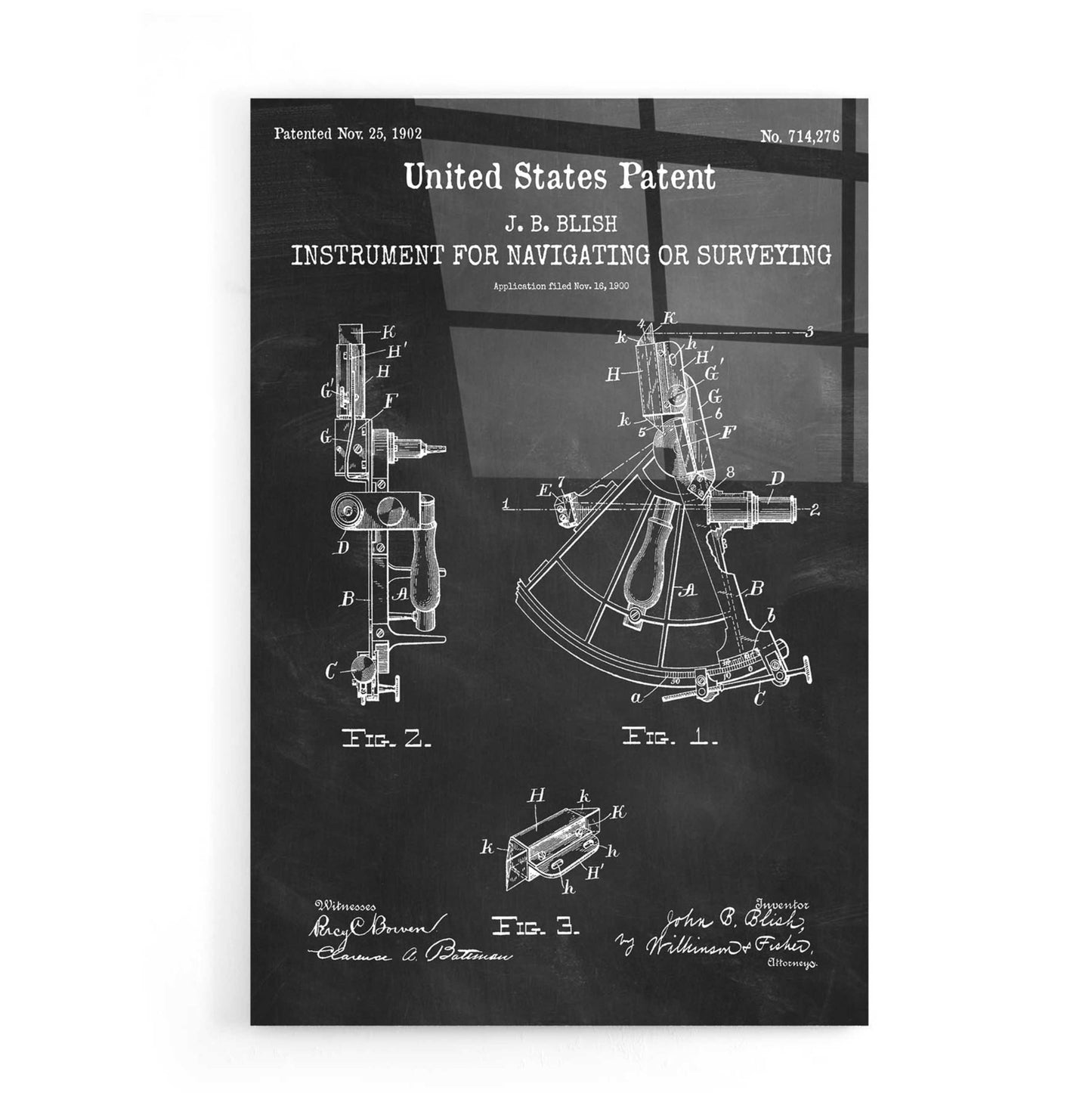 Epic Art 'Navigation Blueprint Patent Chalkboard,' Acrylic Glass Wall Art,16x24