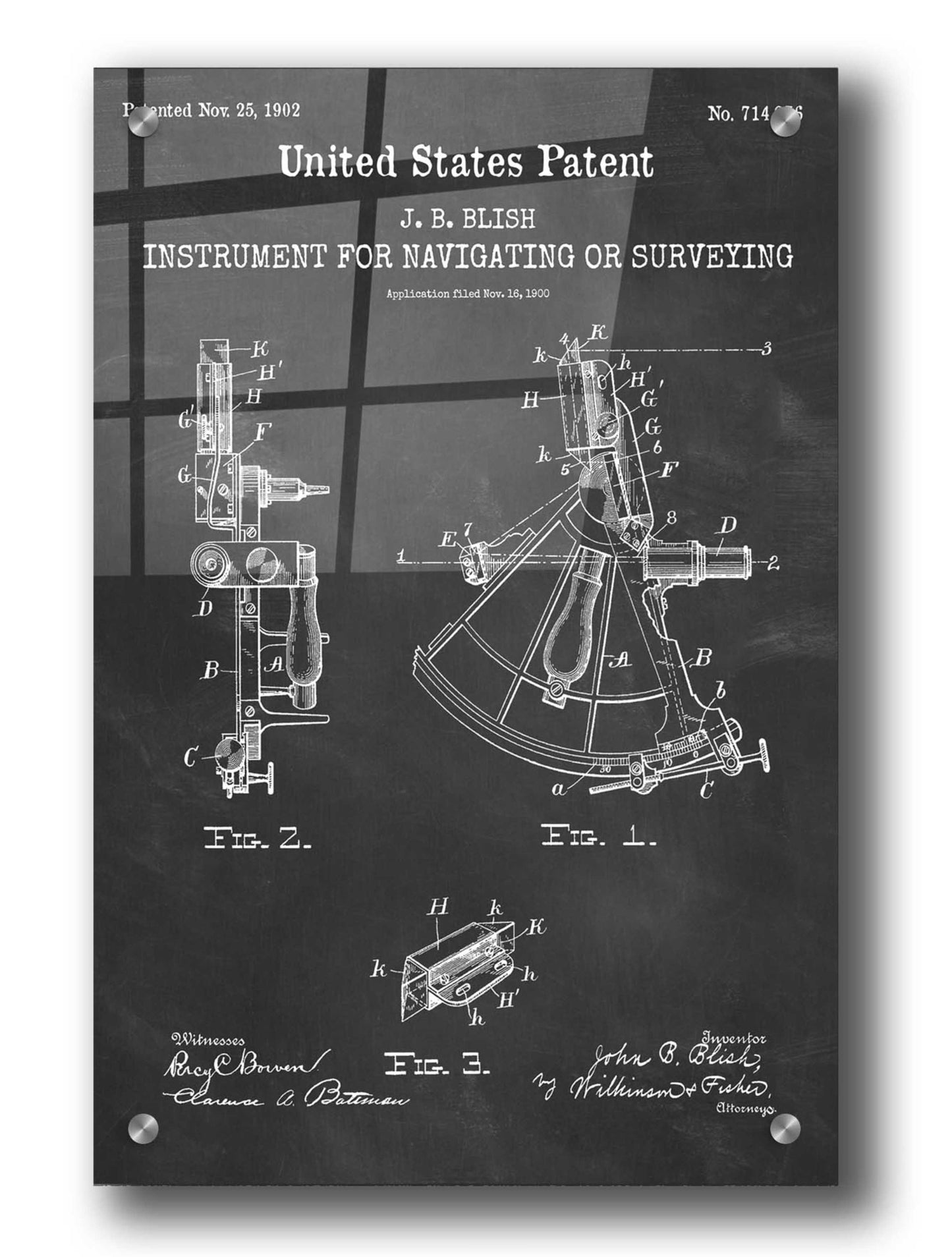 Epic Art 'Navigation Blueprint Patent Chalkboard,' Acrylic Glass Wall Art,24x36