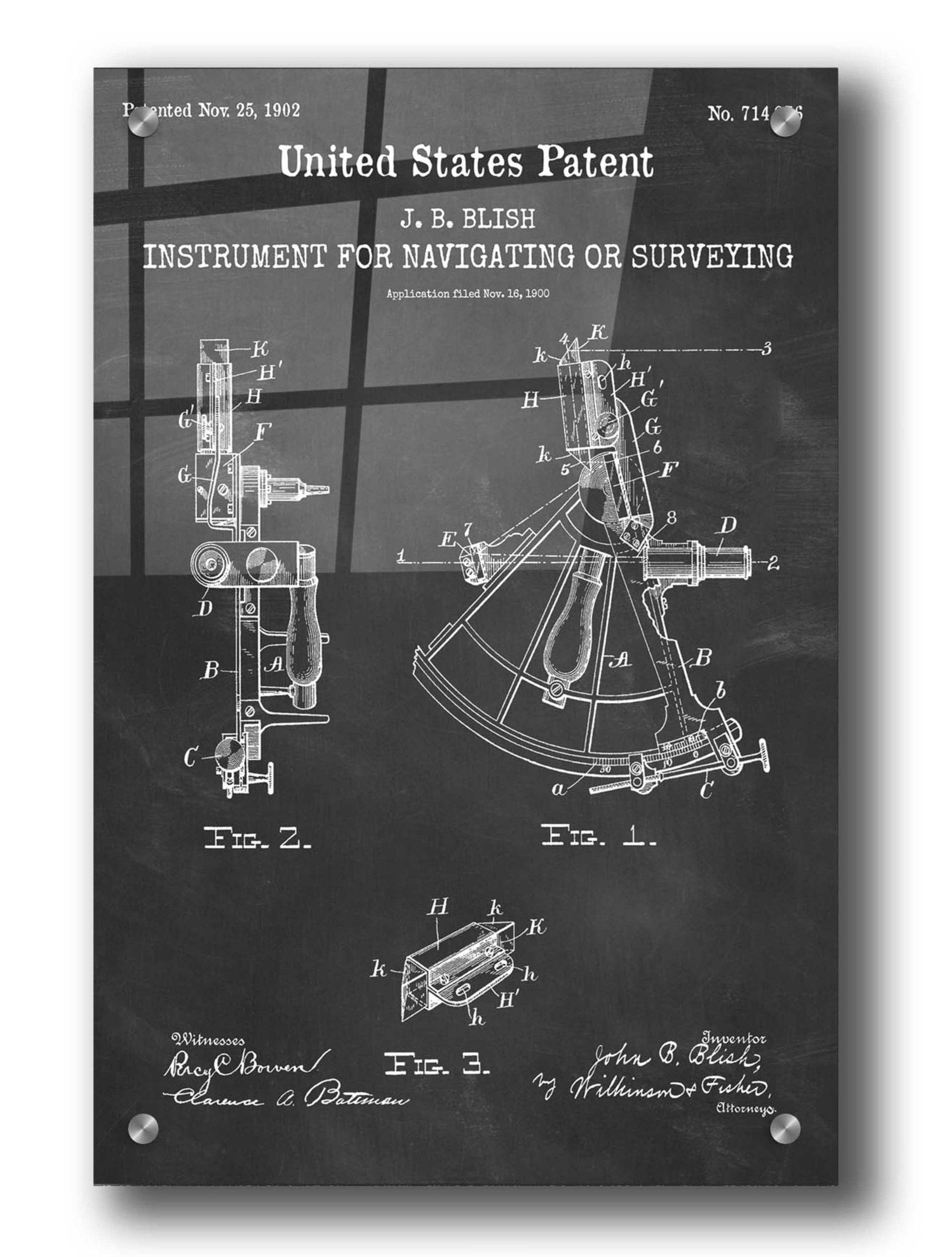 Epic Art 'Navigation Blueprint Patent Chalkboard,' Acrylic Glass Wall Art,24x36