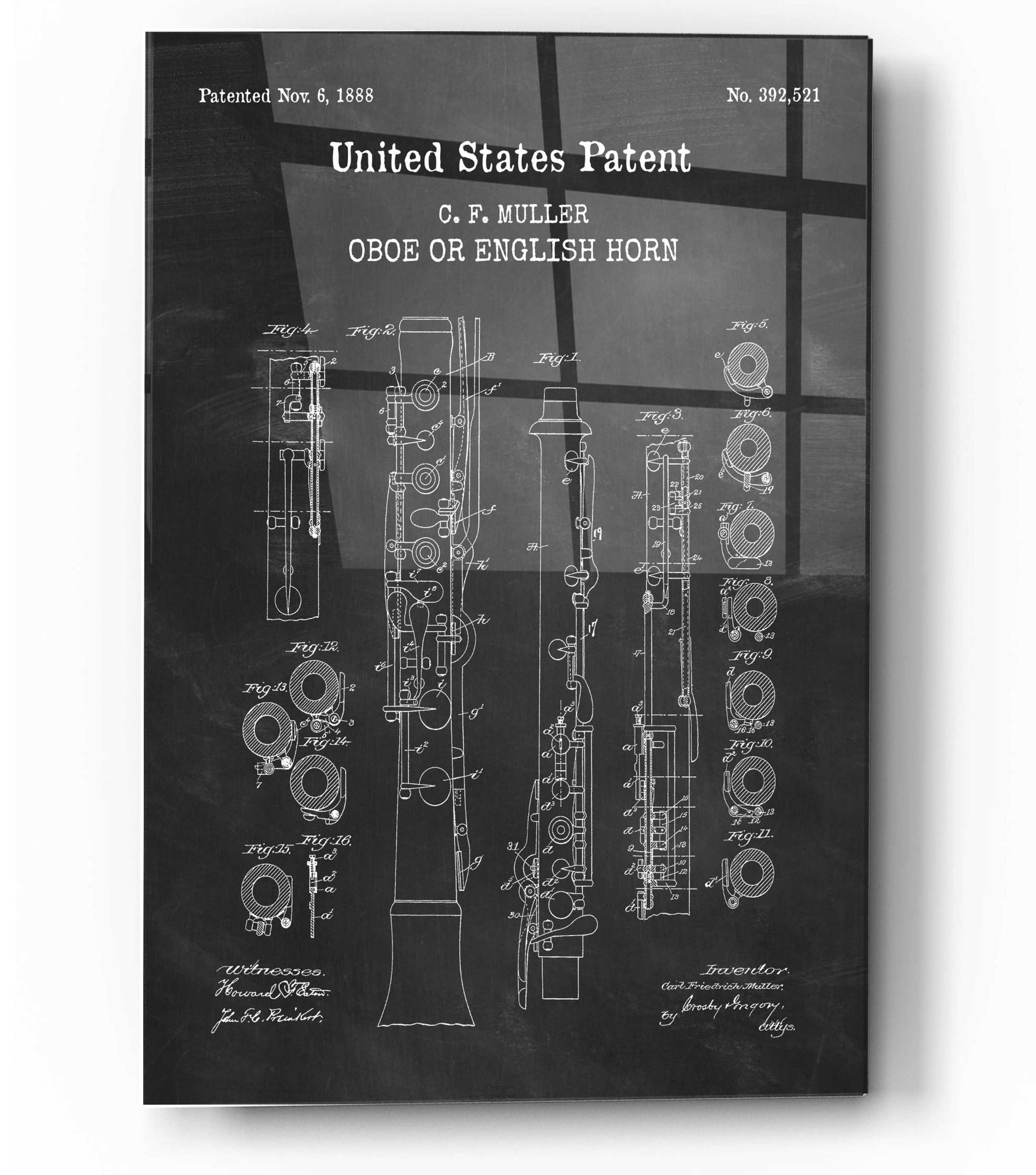 Epic Art 'Oboe Blueprint Patent Chalkboard,' Acrylic Glass Wall Art,12x16