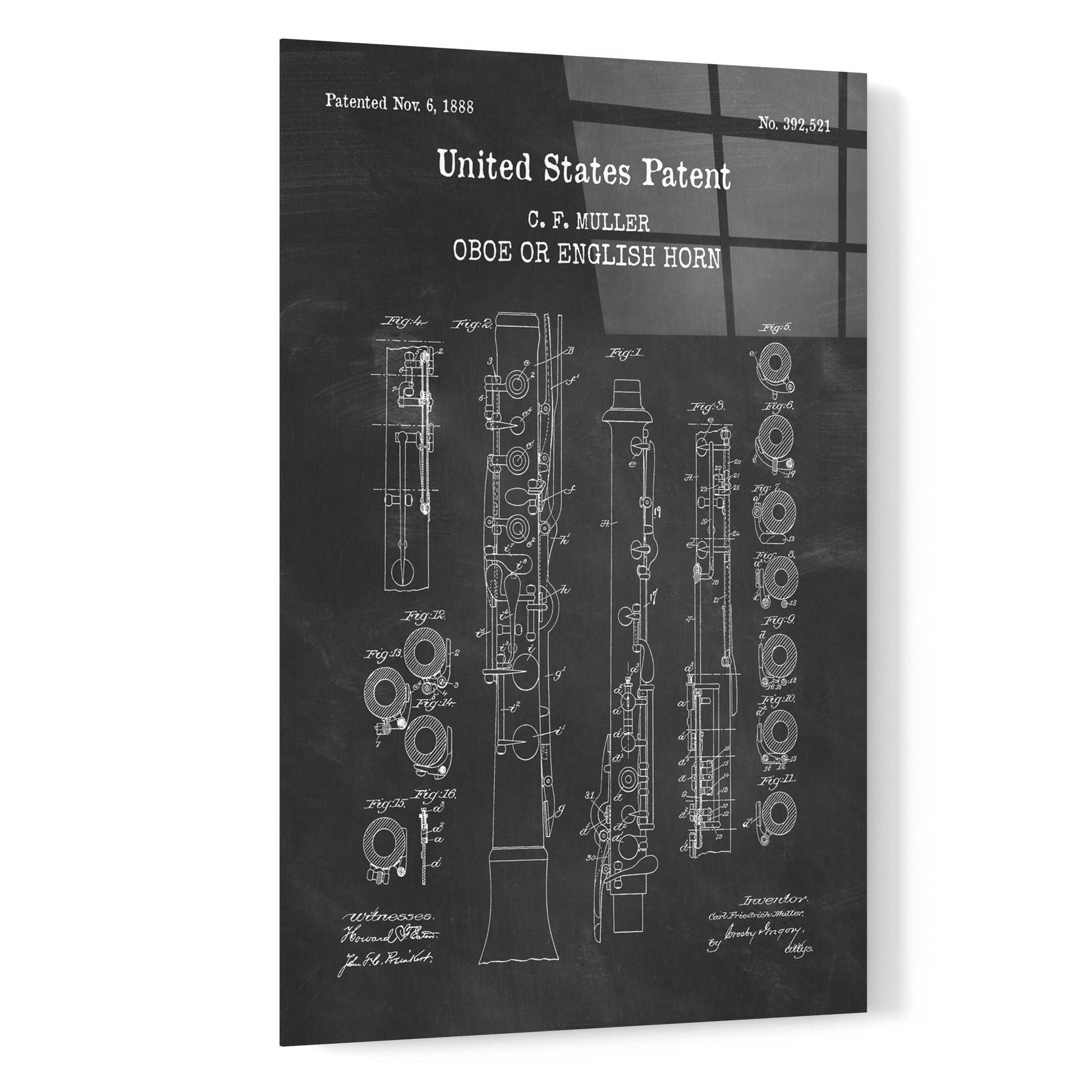 Epic Art 'Oboe Blueprint Patent Chalkboard,' Acrylic Glass Wall Art,16x24