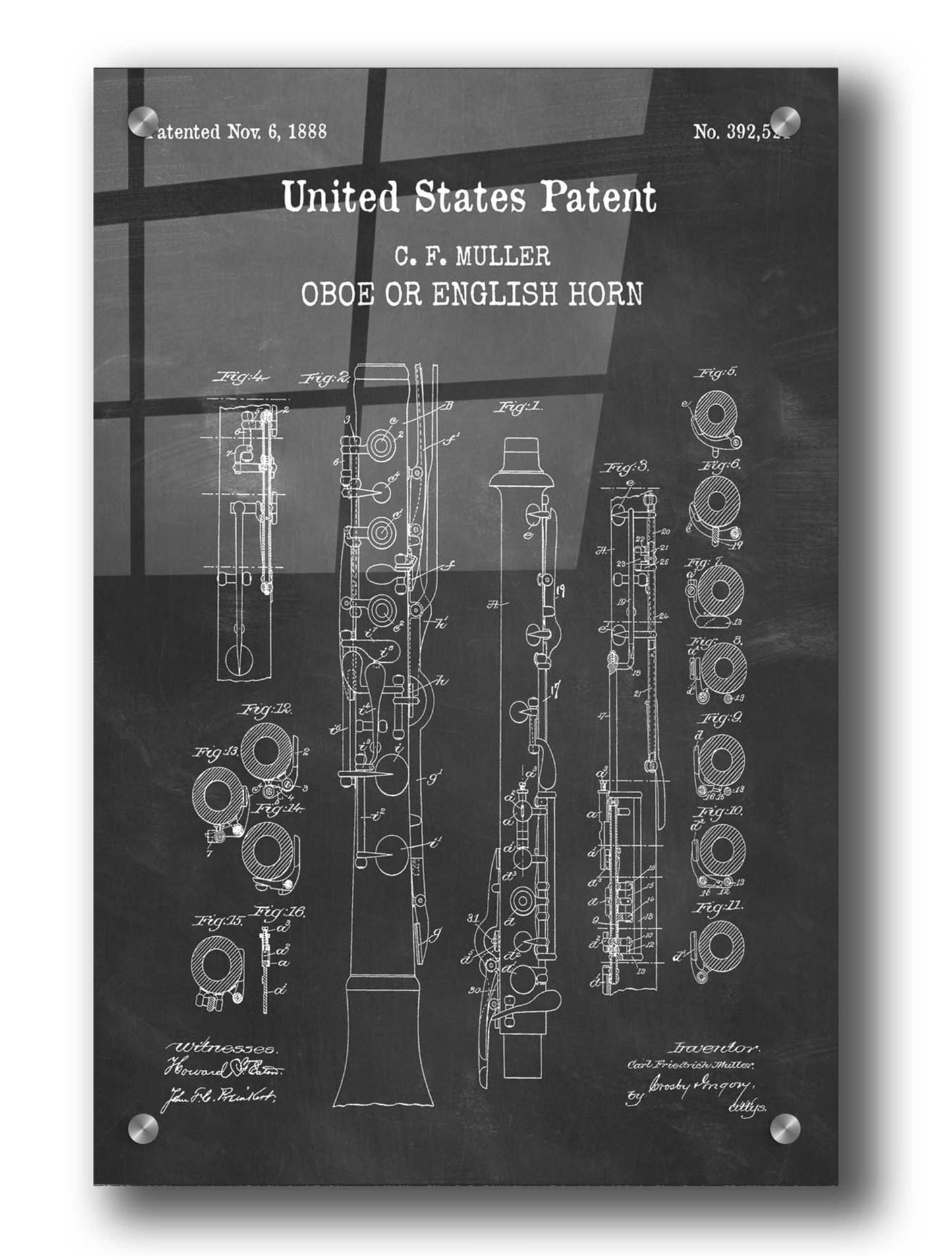 Epic Art 'Oboe Blueprint Patent Chalkboard,' Acrylic Glass Wall Art,24x36