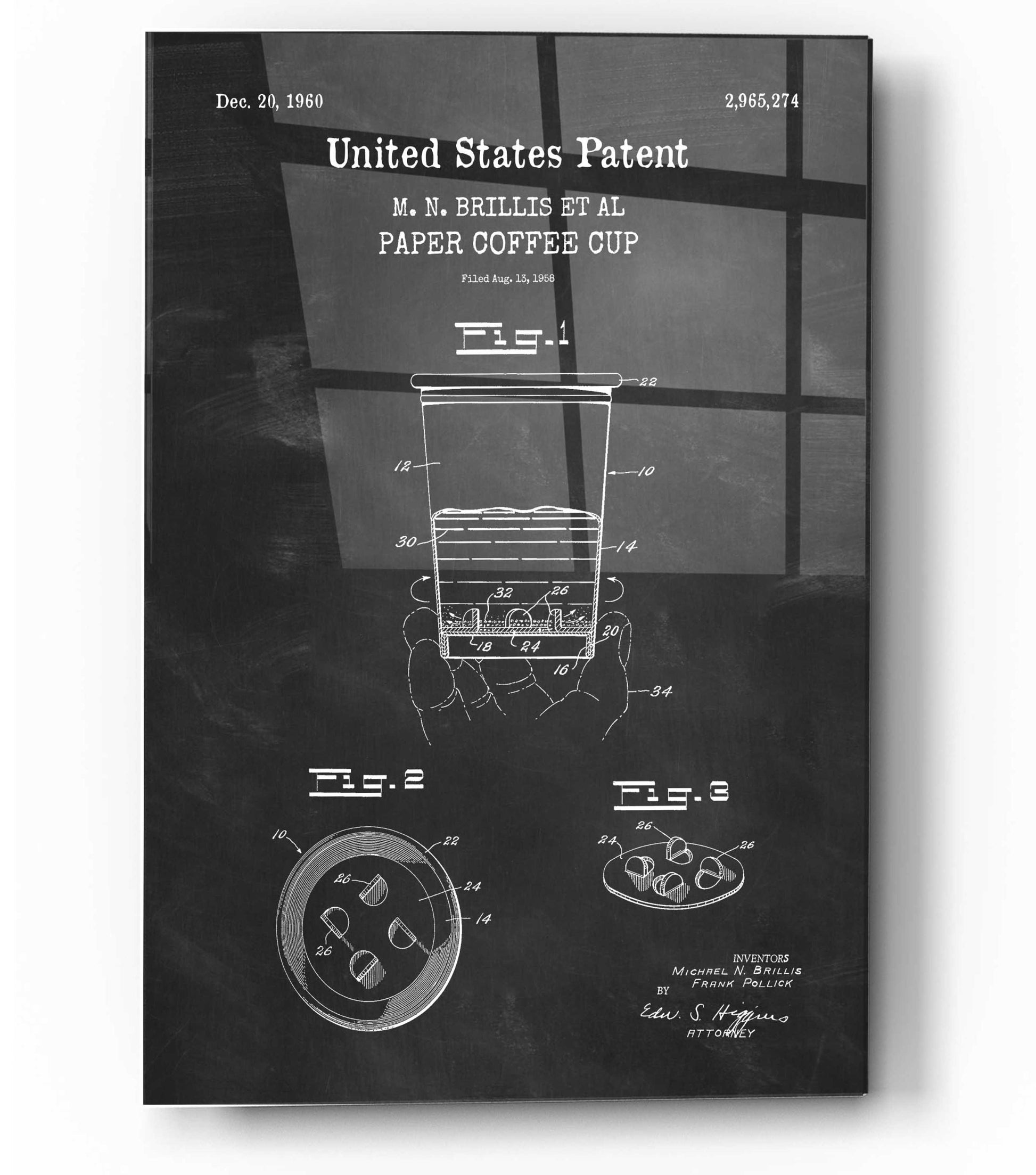 Epic Art 'Paper Coffee cup Blueprint Patent Chalkboard,' Acrylic Glass Wall Art,12x16