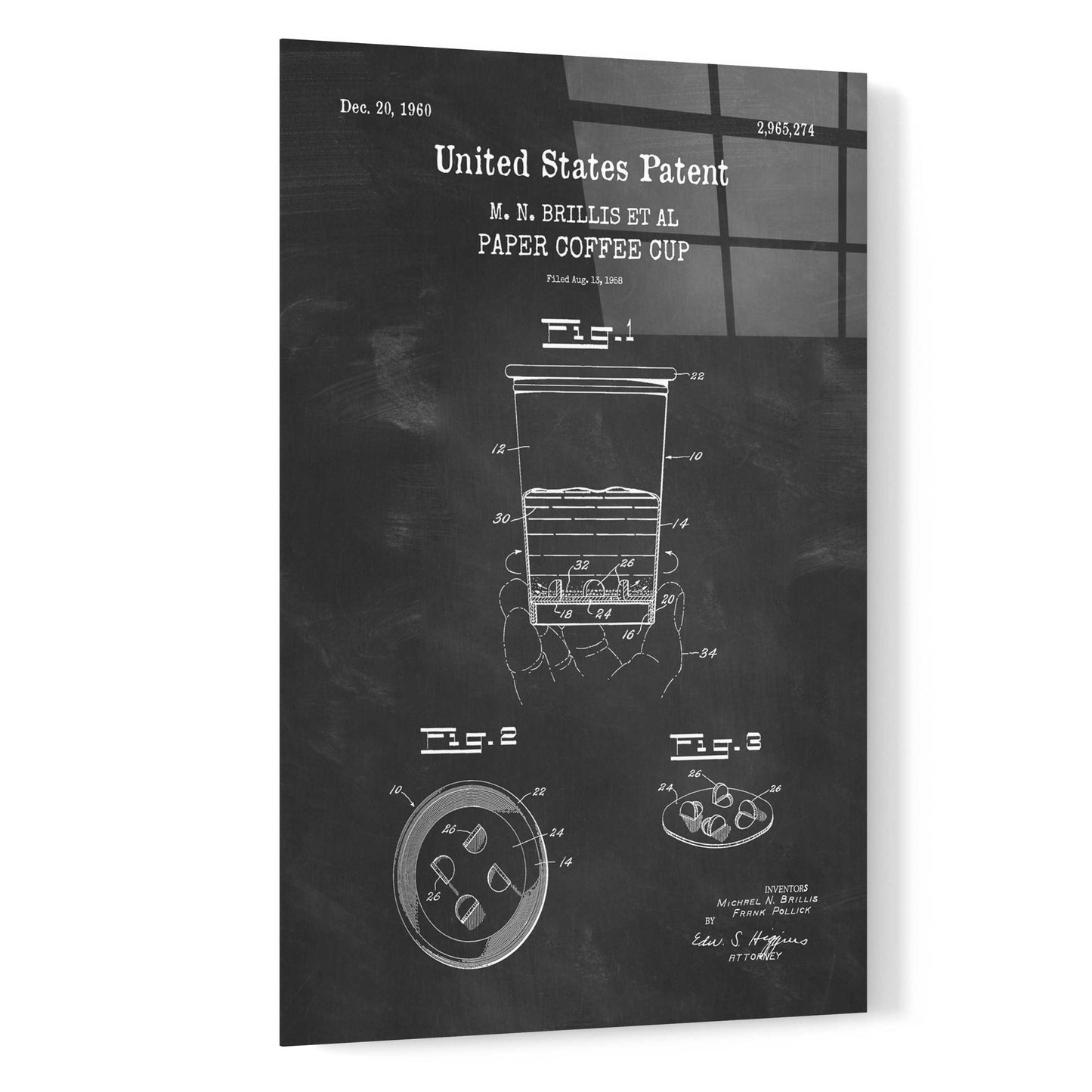 Epic Art 'Paper Coffee cup Blueprint Patent Chalkboard,' Acrylic Glass Wall Art,16x24