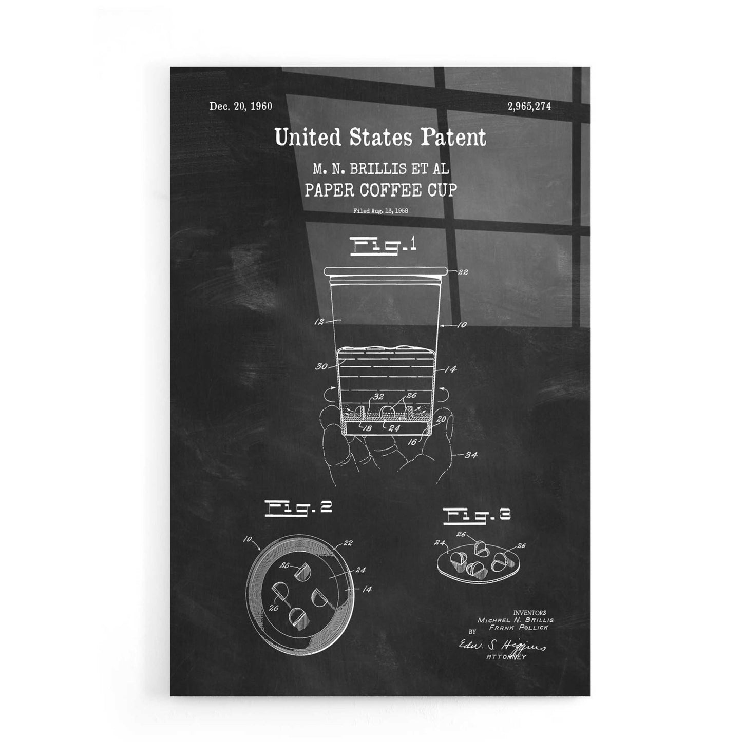 Epic Art 'Paper Coffee cup Blueprint Patent Chalkboard,' Acrylic Glass Wall Art,16x24