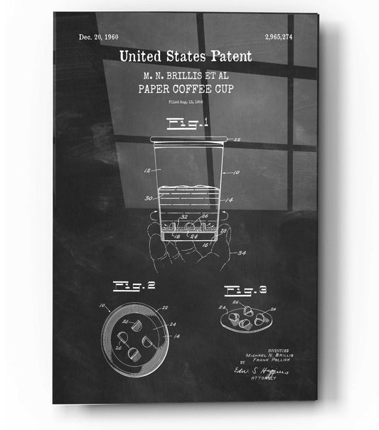 Epic Art 'Paper Coffee cup Blueprint Patent Chalkboard,' Acrylic Glass Wall Art