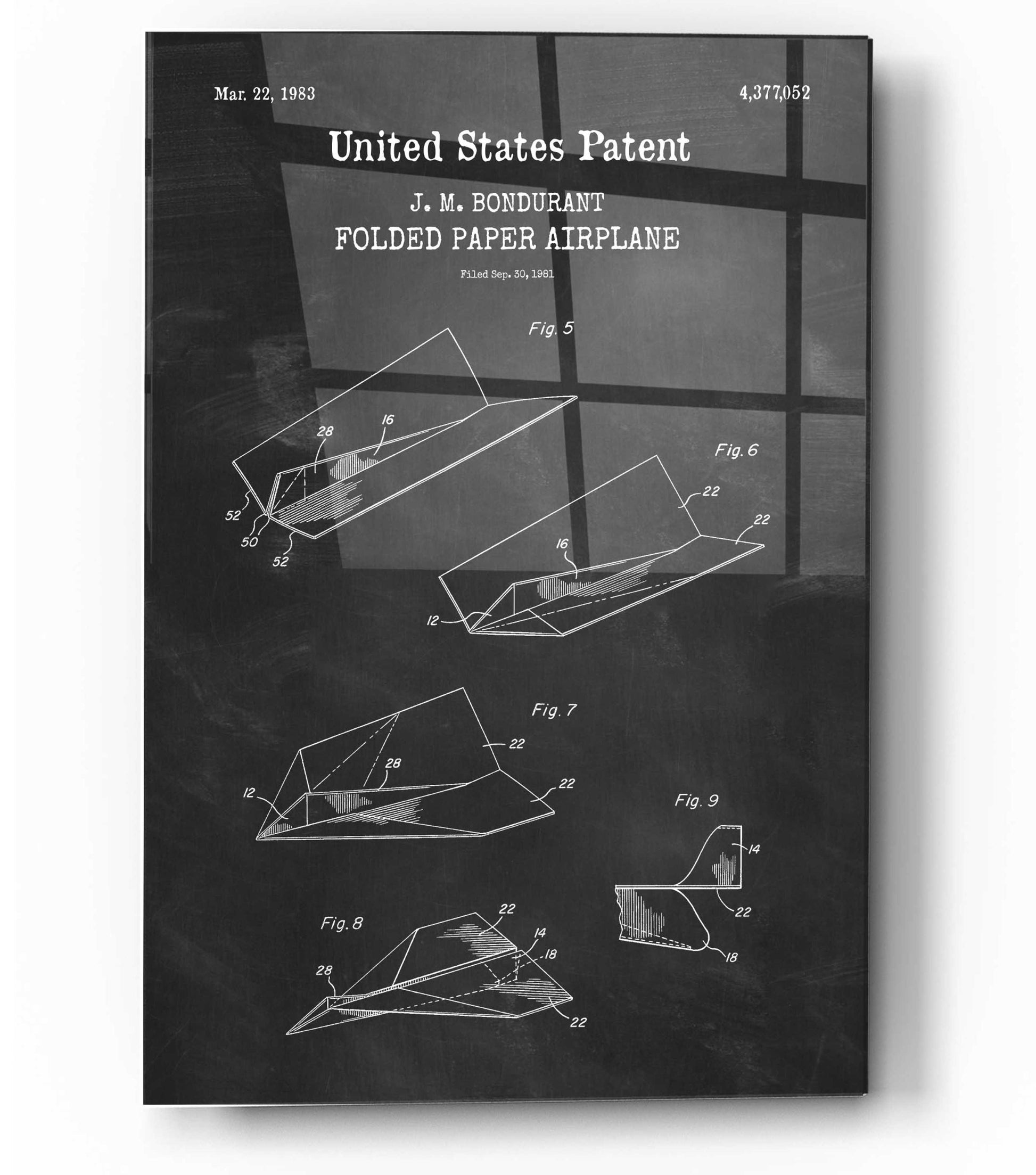 Epic Art 'Paper Plane Blueprint Patent Chalkboard,' Acrylic Glass Wall Art,12x16