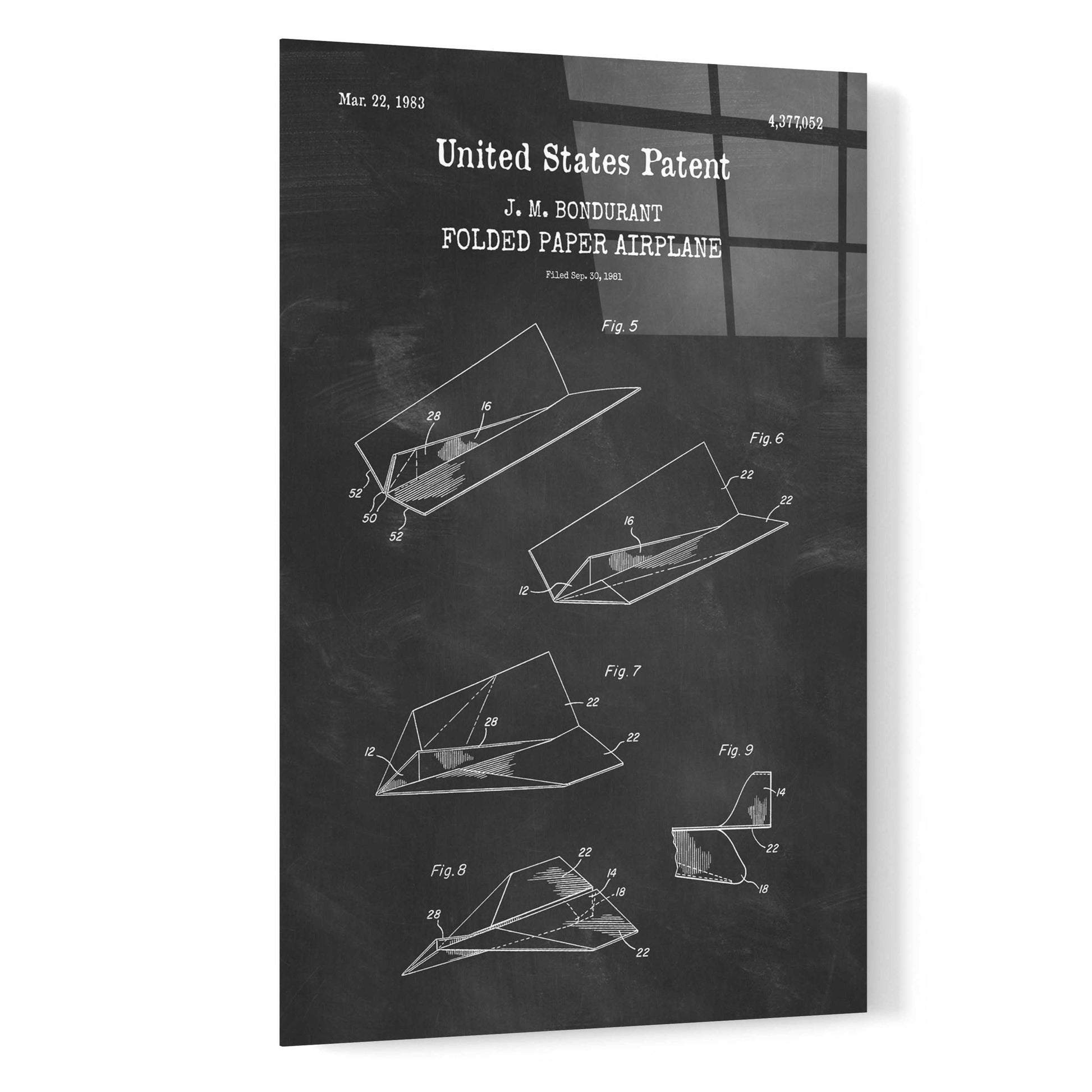 Epic Art 'Paper Plane Blueprint Patent Chalkboard,' Acrylic Glass Wall Art,16x24