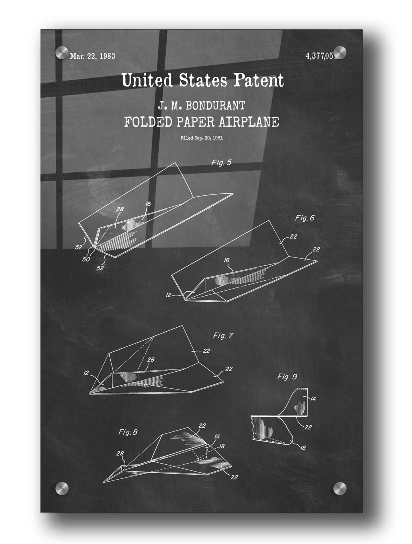 Epic Art 'Paper Plane Blueprint Patent Chalkboard,' Acrylic Glass Wall Art,24x36