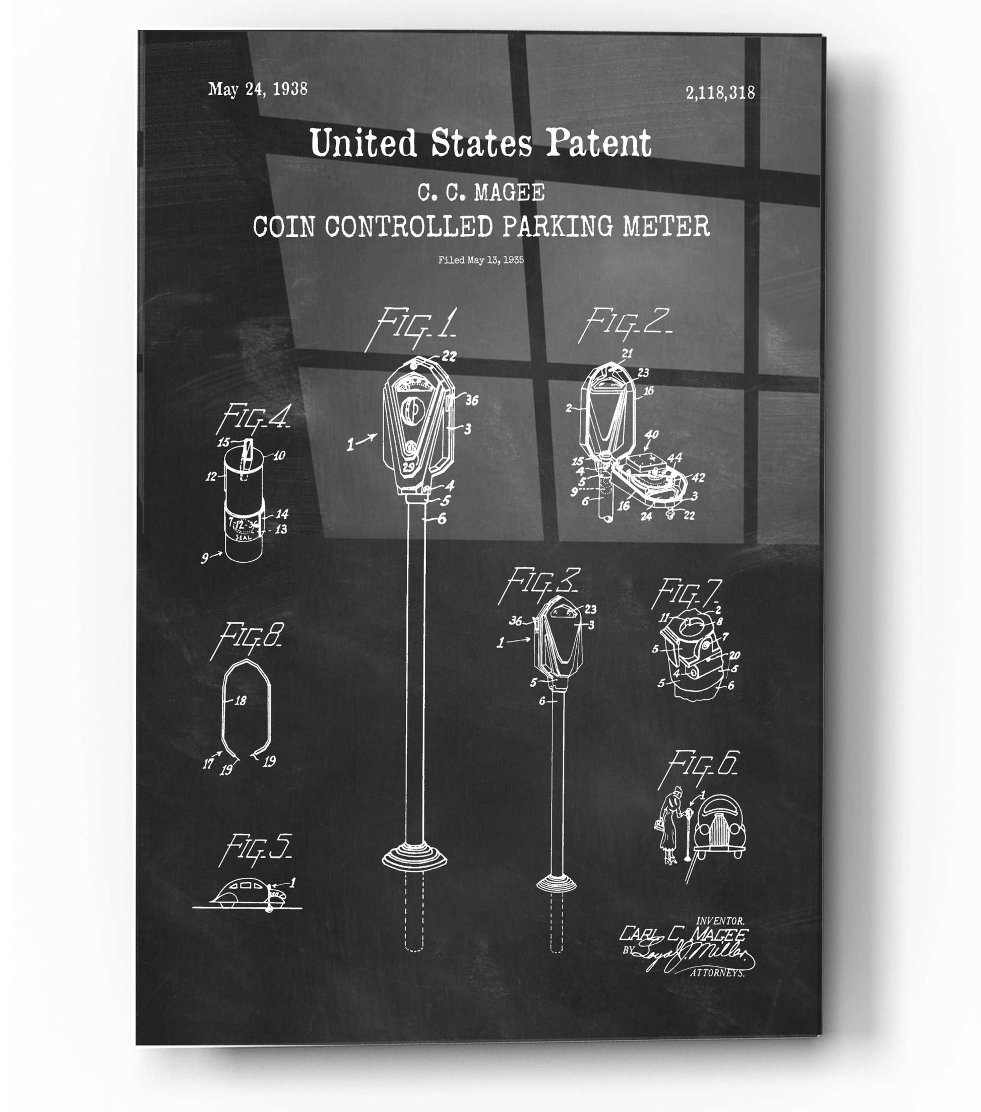 Epic Art 'Parking Meter Blueprint Patent Chalkboard,' Acrylic Glass Wall Art,12x16