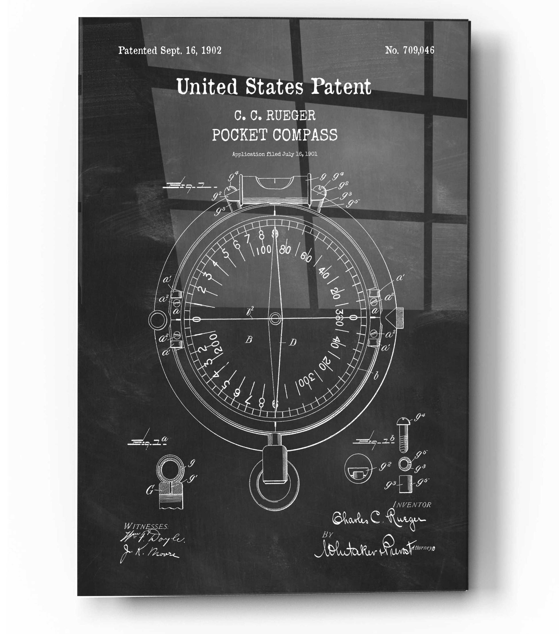 Epic Art 'Pocket Compass Blueprint Patent Chalkboard,' Acrylic Glass Wall Art,12x16