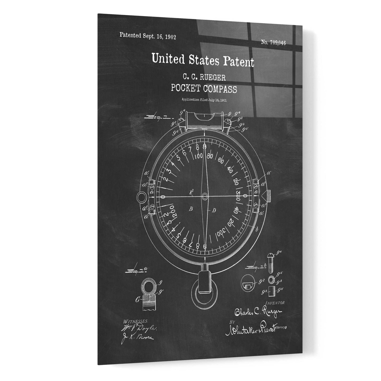 Epic Art 'Pocket Compass Blueprint Patent Chalkboard,' Acrylic Glass Wall Art,16x24