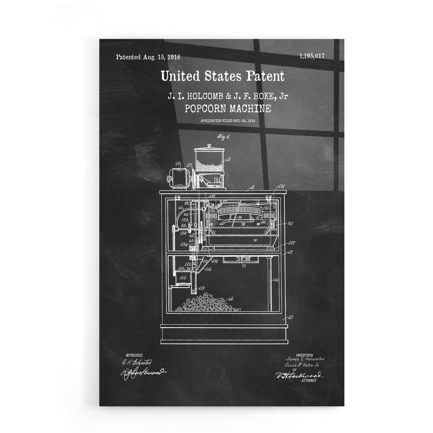 Epic Art 'Popcorn Machine Blueprint Patent Chalkboard,' Acrylic Glass Wall Art,16x24