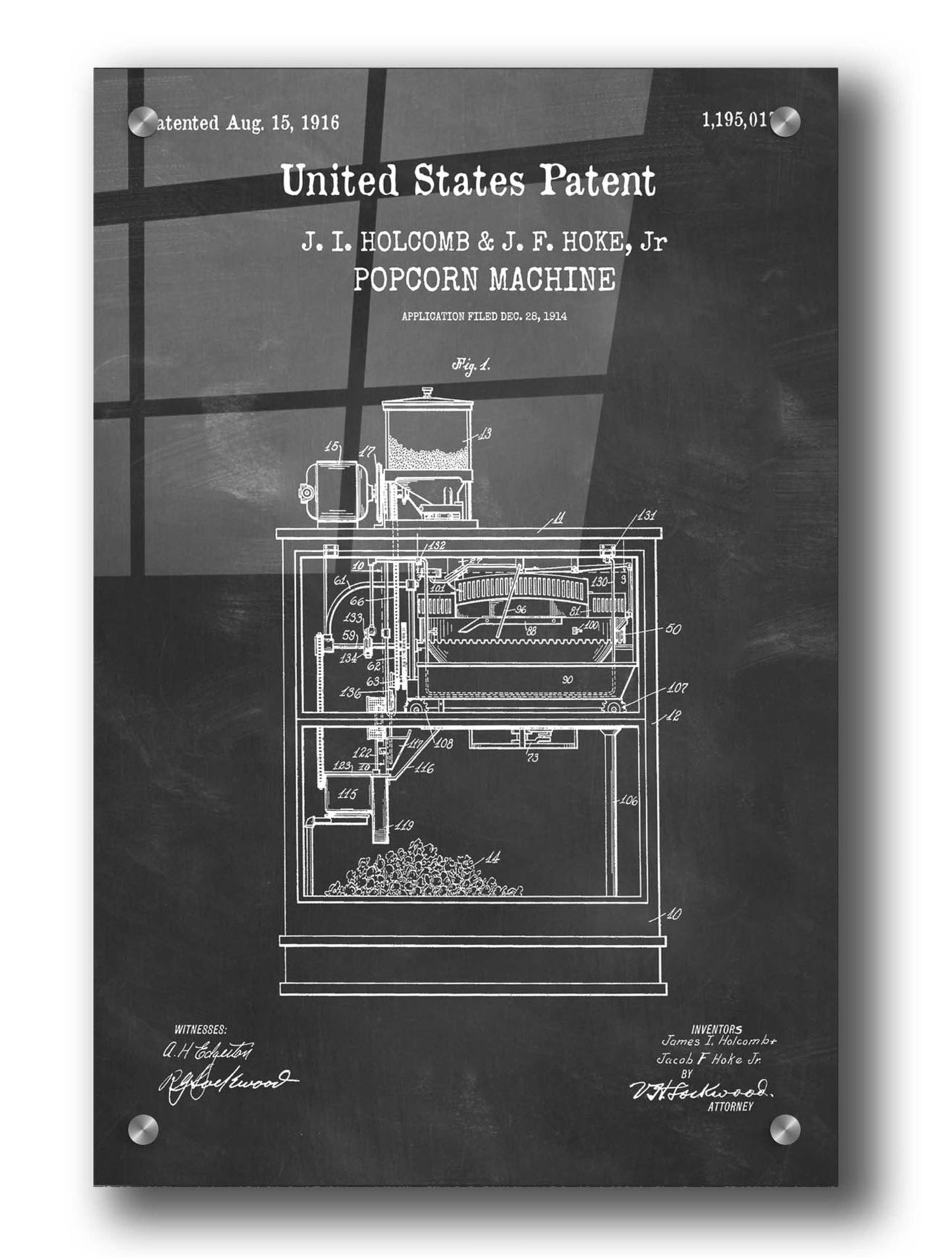 Epic Art 'Popcorn Machine Blueprint Patent Chalkboard,' Acrylic Glass Wall Art,24x36