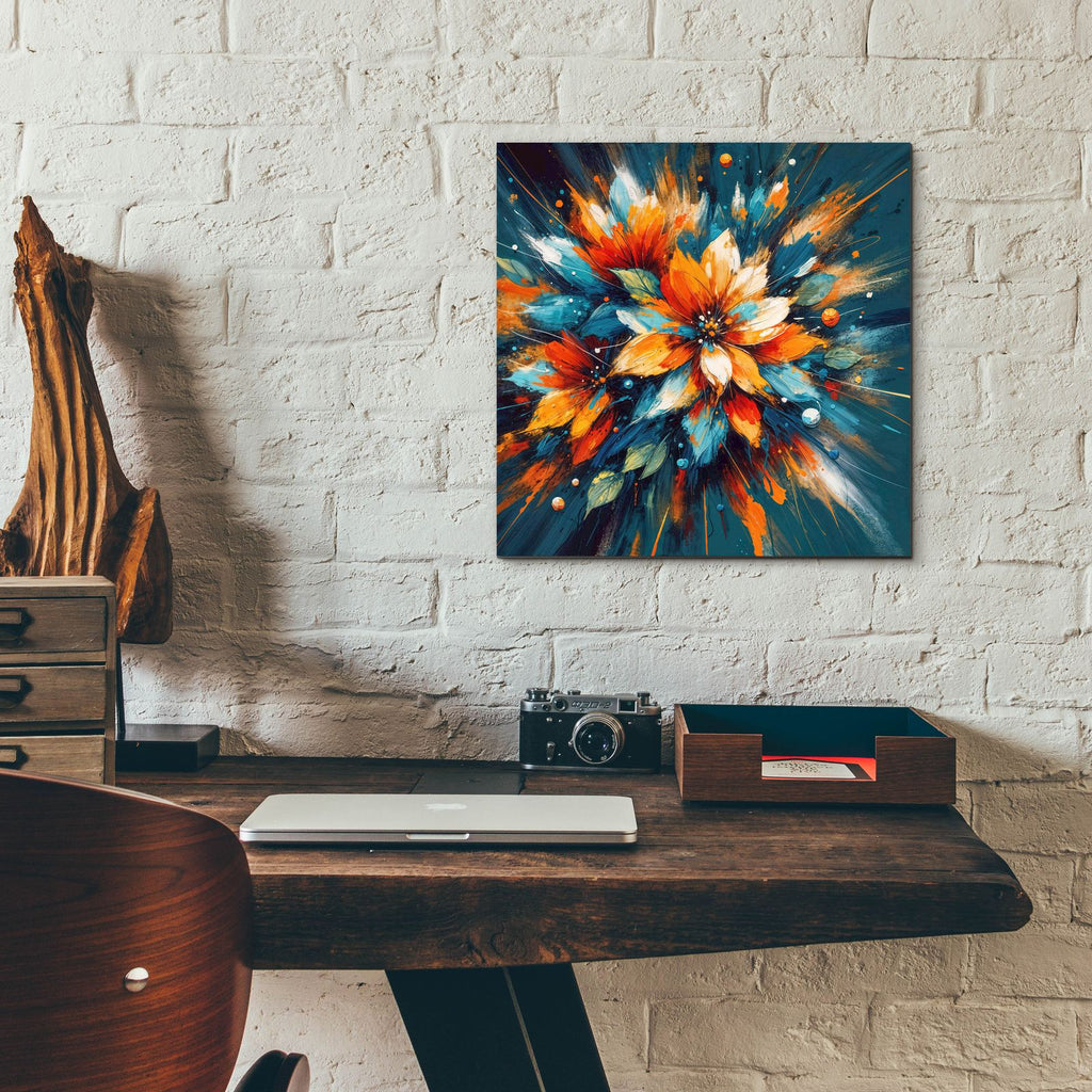 Bold Flower Splash On Teal by Rey Klimt - 12x12 acrylic wall art in a room