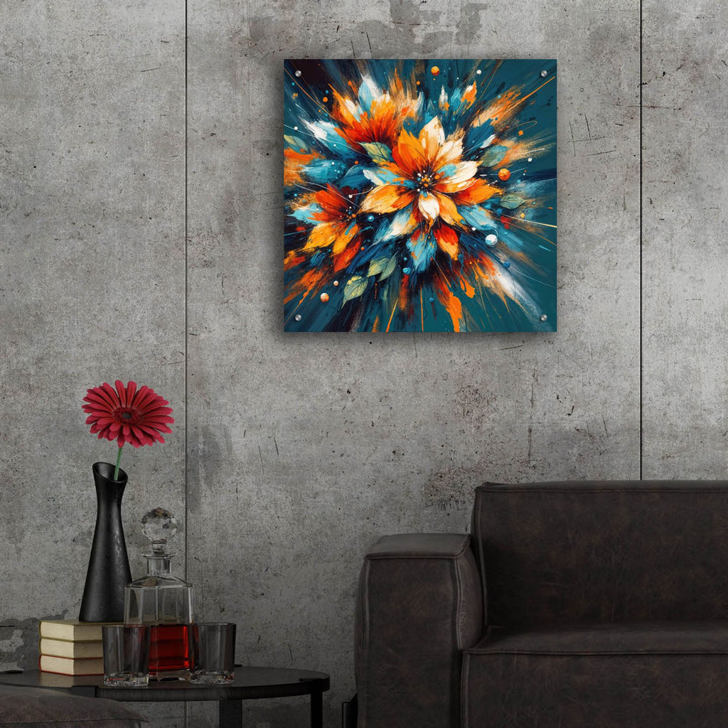 Bold Flower Splash On Teal by Rey Klimt - 24x24 acrylic wall art in a room
