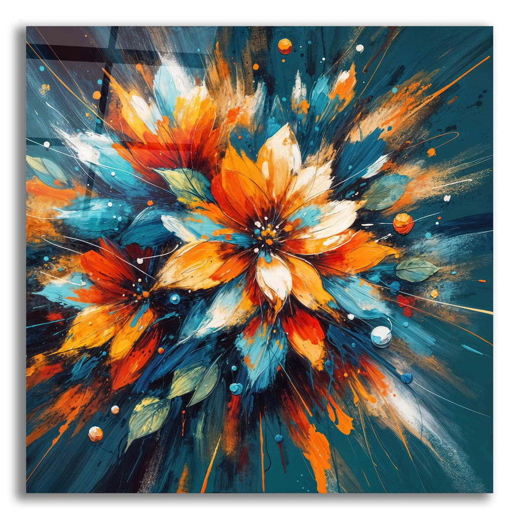 Bold Flower Splash On Teal by Rey Klimt acrylic glass wall art