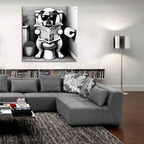Bulldog On Toilet B&w by Rey Klimt - 36x36 acrylic wall art in a room