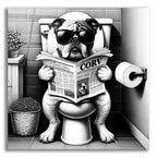 Bulldog On Toilet B&w by Rey Klimt acrylic glass wall art